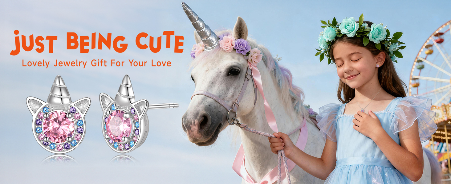 thumbnail video image 2 of JustBeingCute Unicorn Earrings for Girls Kids Sterling Silver Stud Earring Created Peridot Birthstone Birthday Valentines Day Jewelry Gifts Teen Her Kids Ideas, 2 of 10