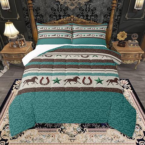 thumbnail video image 2 of Homewish Southwestern Retro Horseshoe Bedding Comforter Set,Rustic Farmhouse Cabin Twin Comforter Sets,Vintage Cyan Texas Star Bedding Set For Adult,Ultra Soft Home Decor,2pcs, 2 of 9