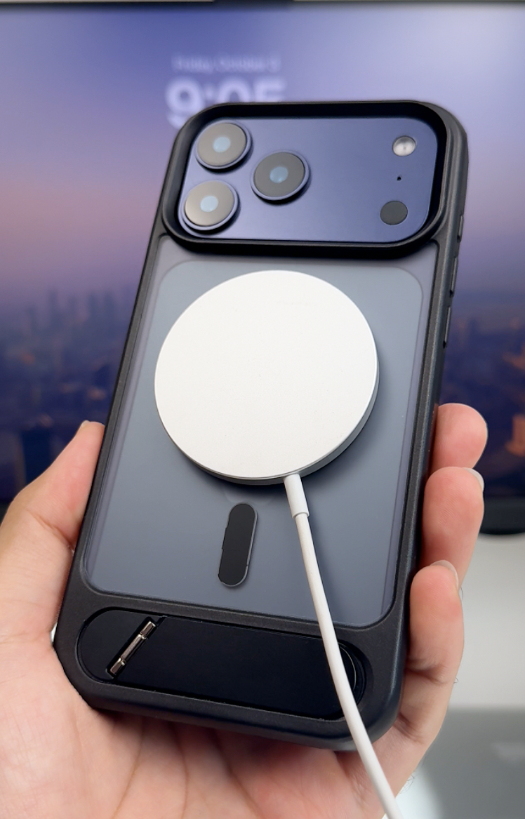 thumbnail video image 2 of Apple iPhone 17 Pro Case, Built in Kickstand, Compatible With MagSafe, Military Grade Shockproof, Slim Translucent Matte Phone Cover 6.3'', Black, 2 of 8