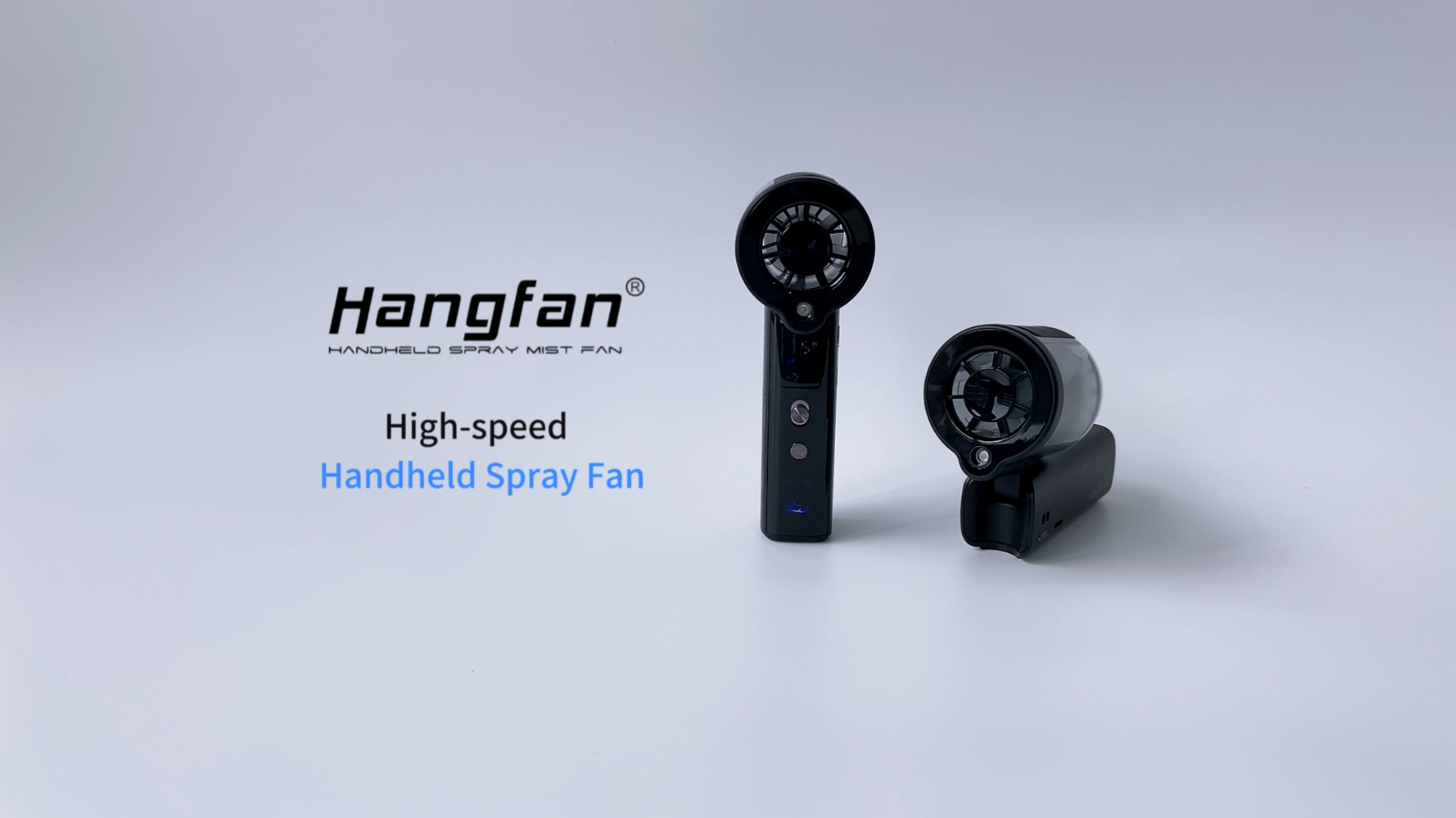 thumbnail video image 2 of ﻿ Portable handheld spray fan, 30000 RPM adjustable high-speed turbine personal fan, 3000mAh USB rechargeable mini spray fan, with LED lights, suitable for office/travel/shopping/concert-Black, 2 of 10
