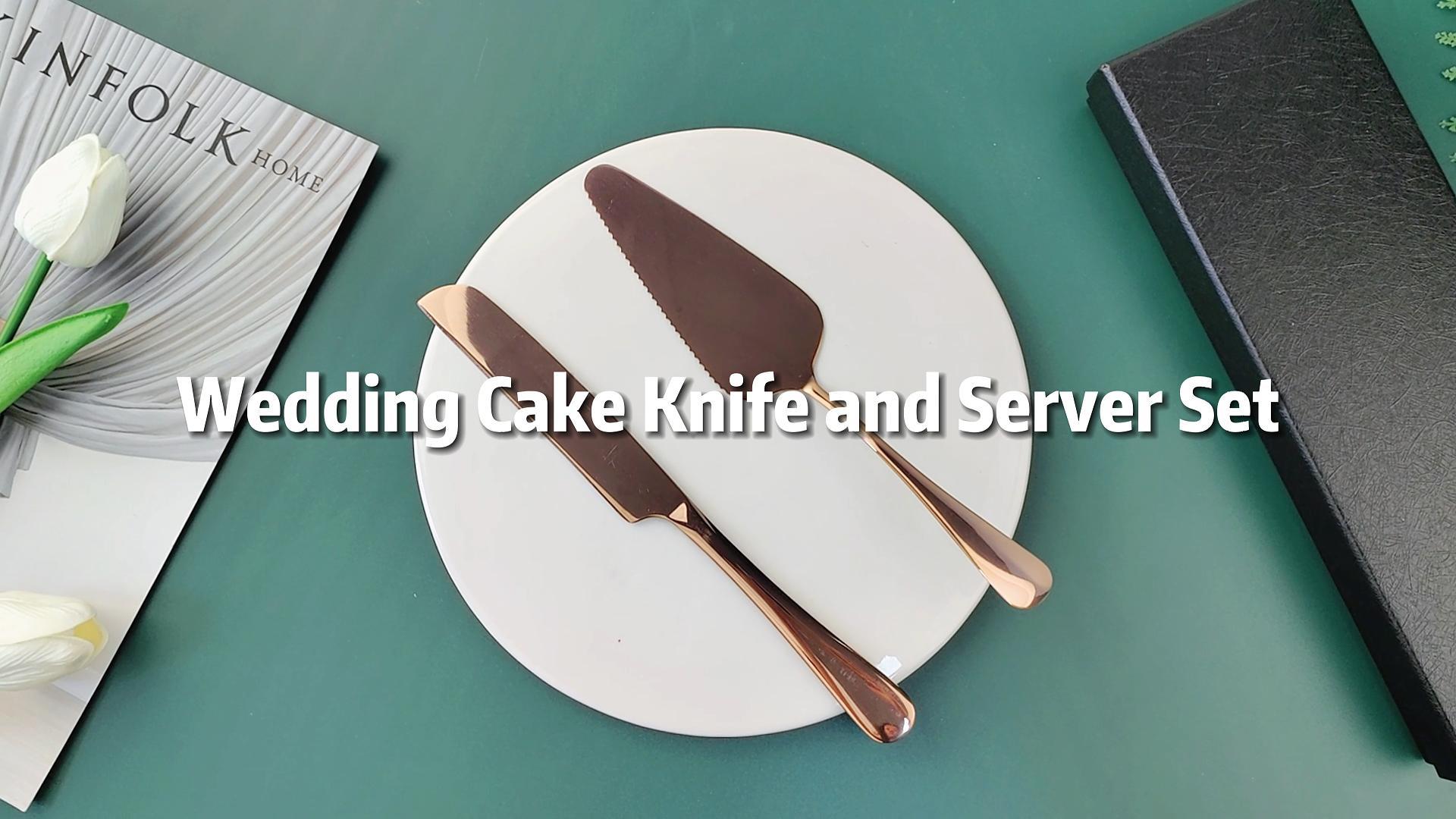 thumbnail video image 2 of Stainless Steel Cake Knife and Server Set - Stylish Multi-Use Utensil for Birthdays, Parties & Events(Rose Gold ), 2 of 7