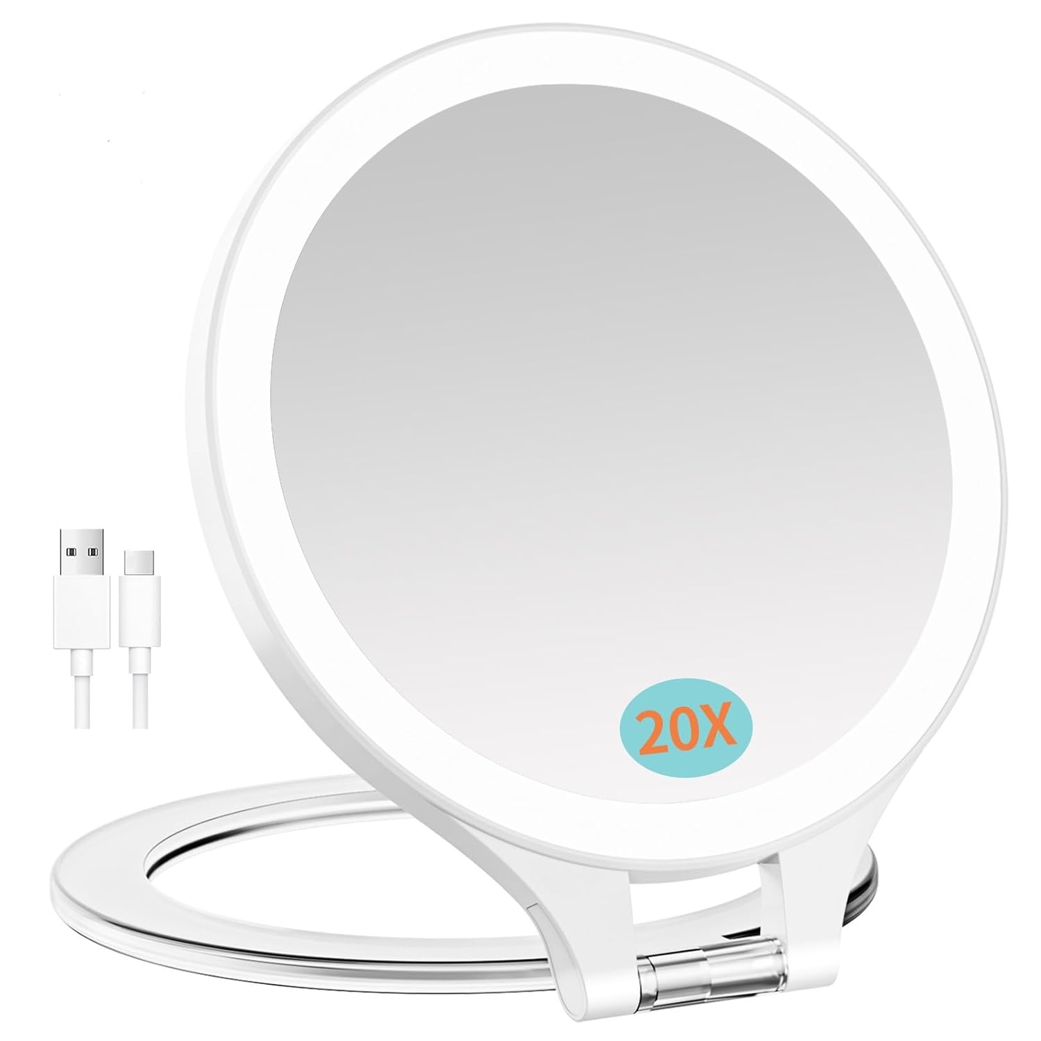 thumbnail video image 2 of Funtouch Travel Makeup Mirror with Light, 1X/20X Magnifying with 3 Light Settings & Adjustable Brightness,Rechargeable Folding Compact Double Sides Mirror, White, 2 of 8