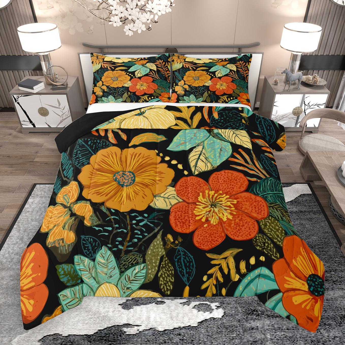 thumbnail video image 2 of Manfei Colorful Country Floral Bedding Comforter Set,Boho Bohemian Twin Comforter Sets,Orange Green Bedding Set For Girls Kids,Super Cozy Room Decor Reversible,2 Pieces, 2 of 9