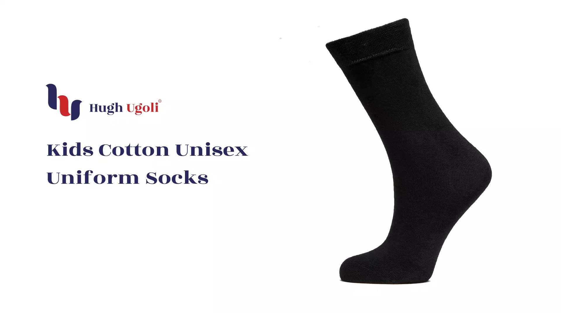 thumbnail video image 2 of HUGH UGOLI Kids School Uniform Dress Socks, Solid Color, Soft Cotton, No Heel, Seamless Toe Socks for Girls & Boys, 3 Pairs, Black, 10-14 Years, 2 of 6