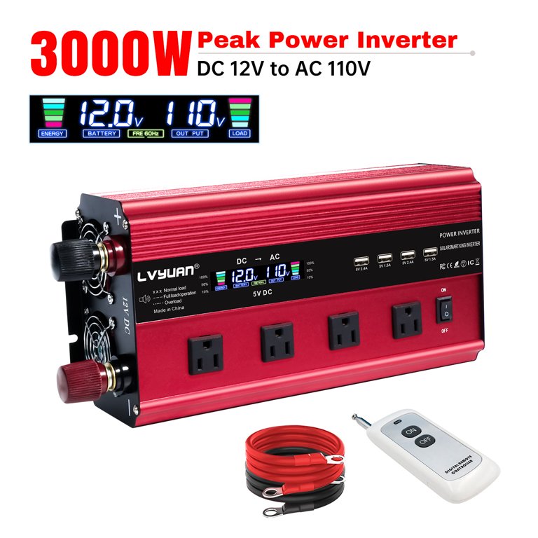 LVYUAN Power Inverter 3000W/6000W Modified Sine Wave DC 12V to AC 