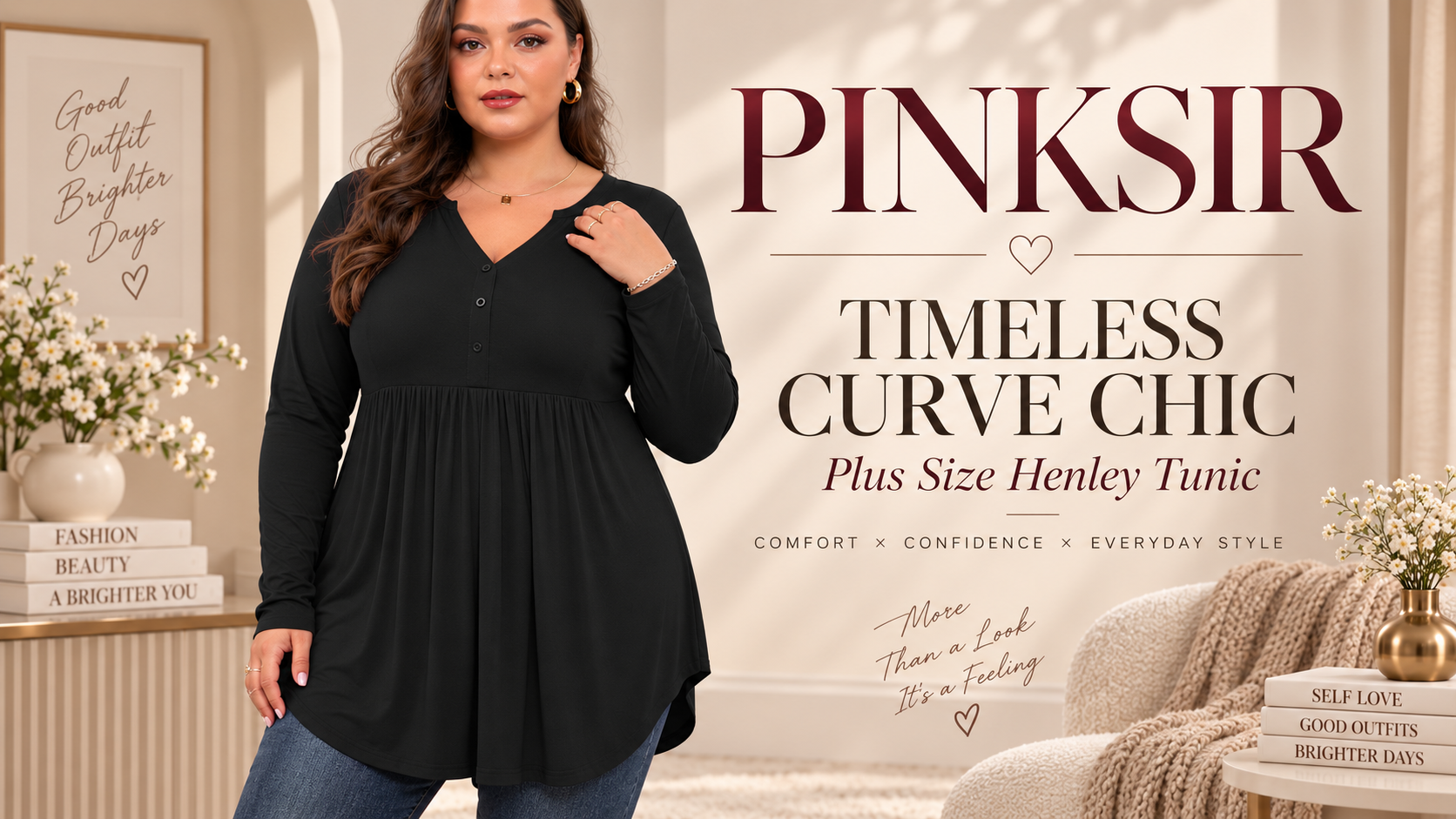 thumbnail video image 2 of PINKSIR Plus Size Henley Shirts for Women V Neck Button Long Sleeve Flowy Tunic Tops Curved Hem Fall Blouse Black 2X, 2 of 9