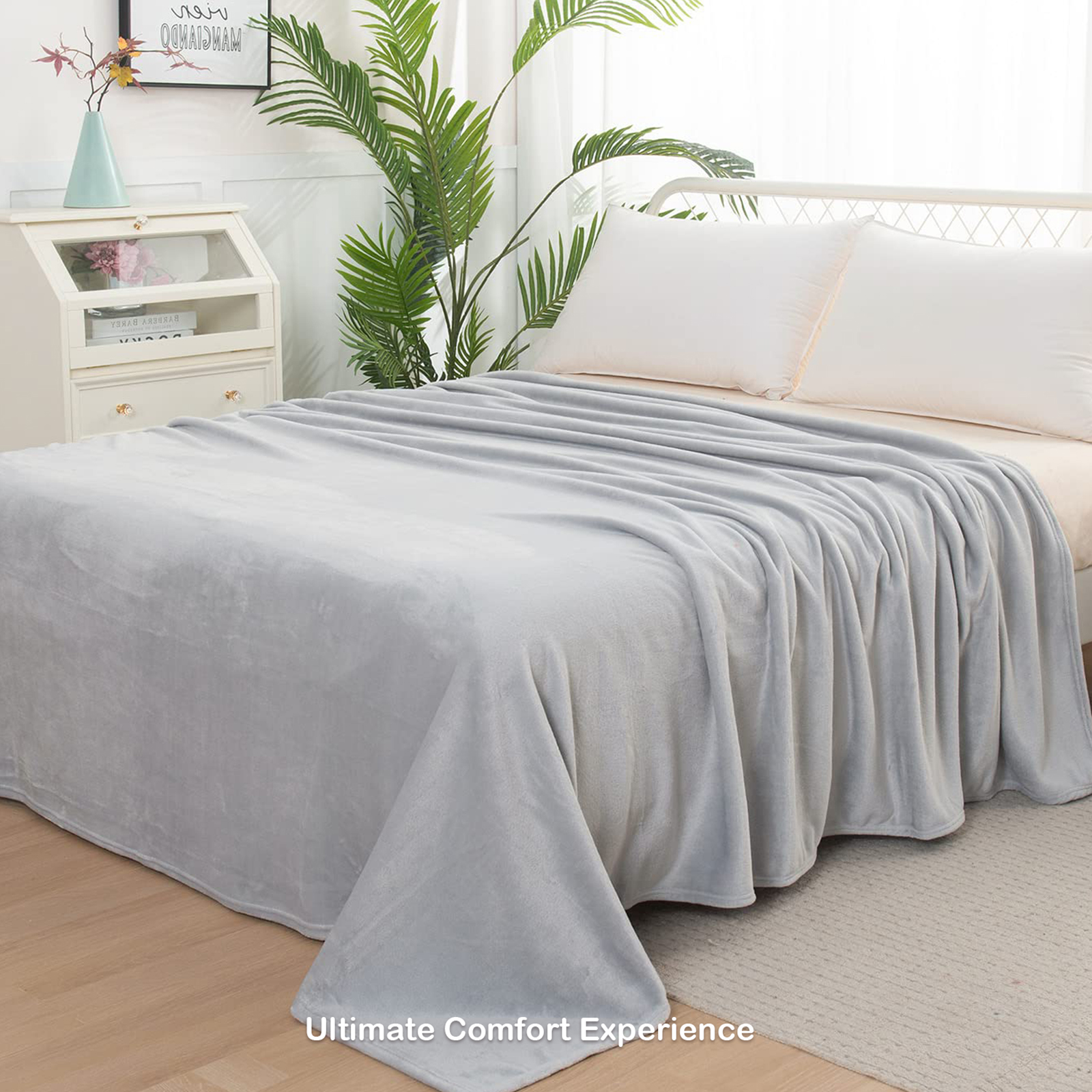 thumbnail video image 2 of Juyafio Luxury Flannel Fleece Bed Blankets Light Gray - 330 GSM - Full/Queen 90"X90",Soft Lightweight Cozy Plush Fuzzy Blanket Microfiber, 2 of 11