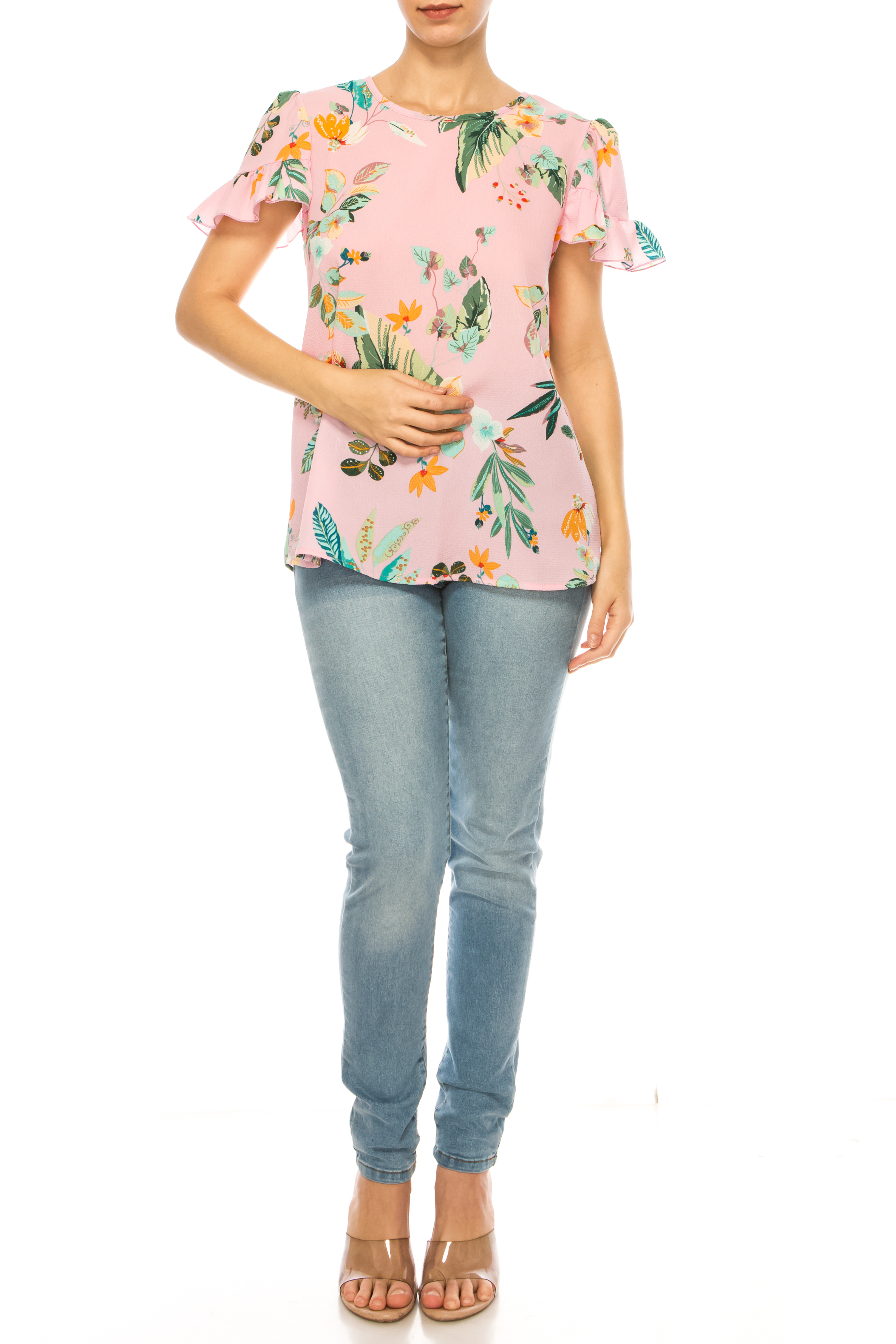thumbnail video image 2 of Women's Chic Ruffle Sleeve Blouse – Round Neck, Solid and Print Styles, 2 of 7