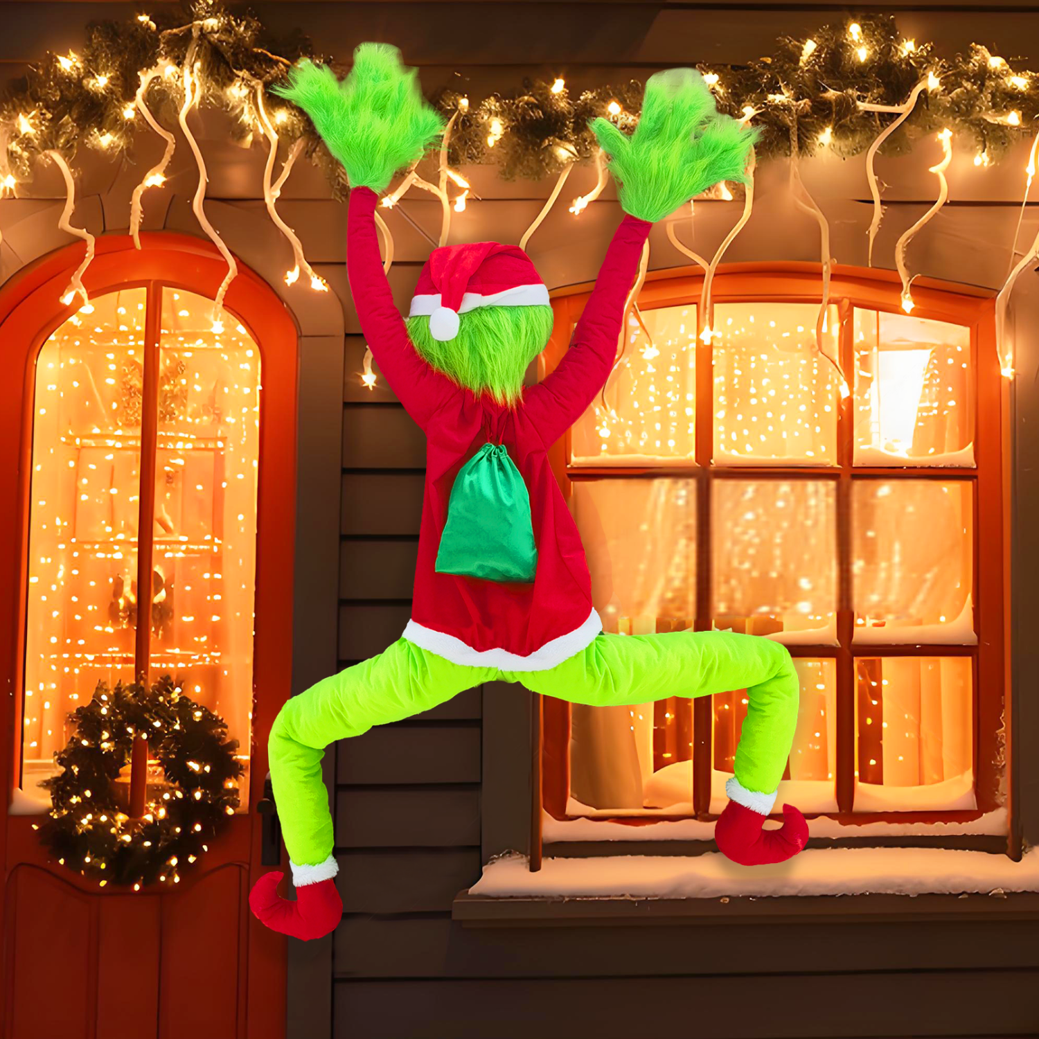 thumbnail video image 2 of Green Monster Christmas Decorations, 5.2FT Christmas Tree Decor, Pose-able Xmas Stuffed Green Santa Body for Outdoor Indoor Yard Lawn Decoration, 2 of 8