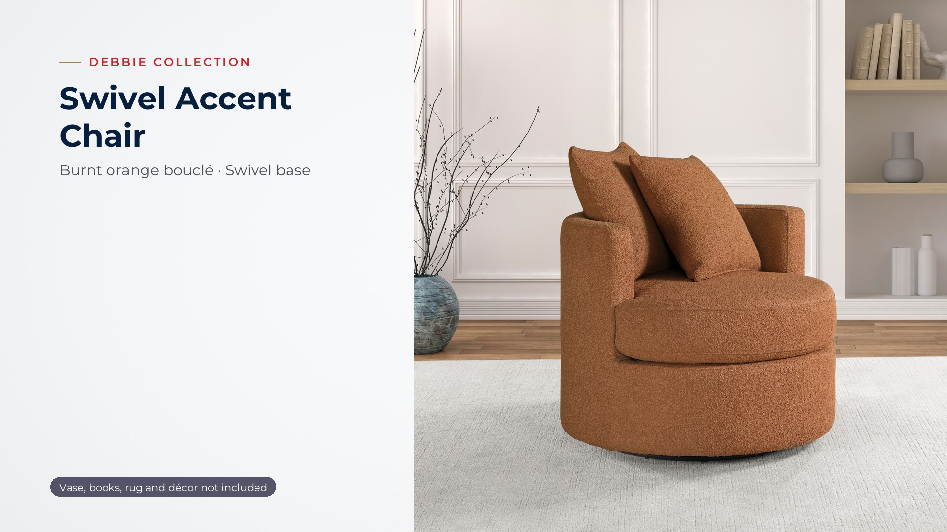 thumbnail video image 2 of Coaster Debbie Upholstered Swivel Accent Chair, Burnt Orange, 2 of 12