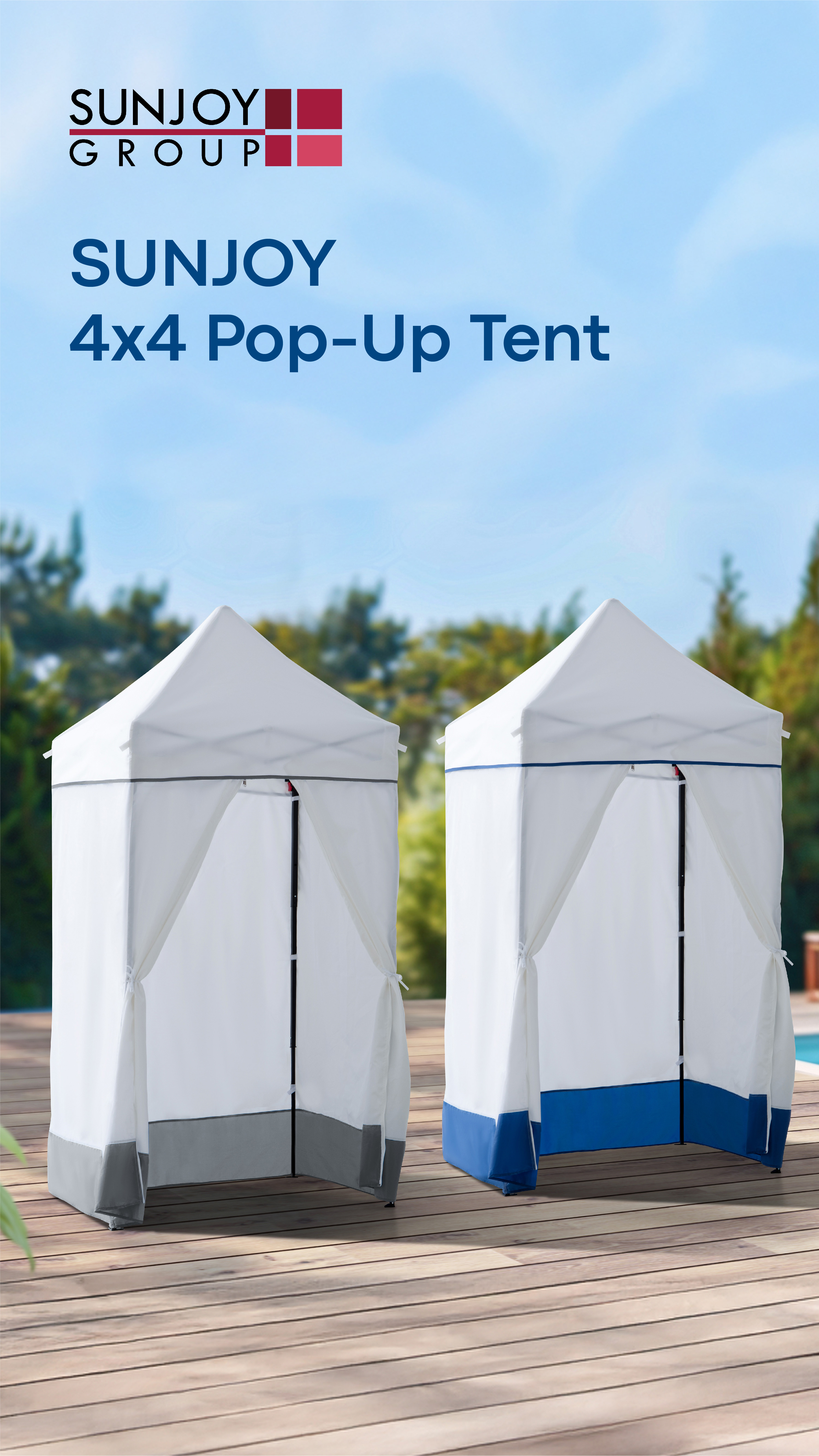 thumbnail video image 2 of Sunjoy 4’ x 4’ Navy Pop-Up Canopy Tent, Outdoor Instant Pop-Up Gazebo, Portable Privacy Changing Tent with Sidewalls, 2 of 11