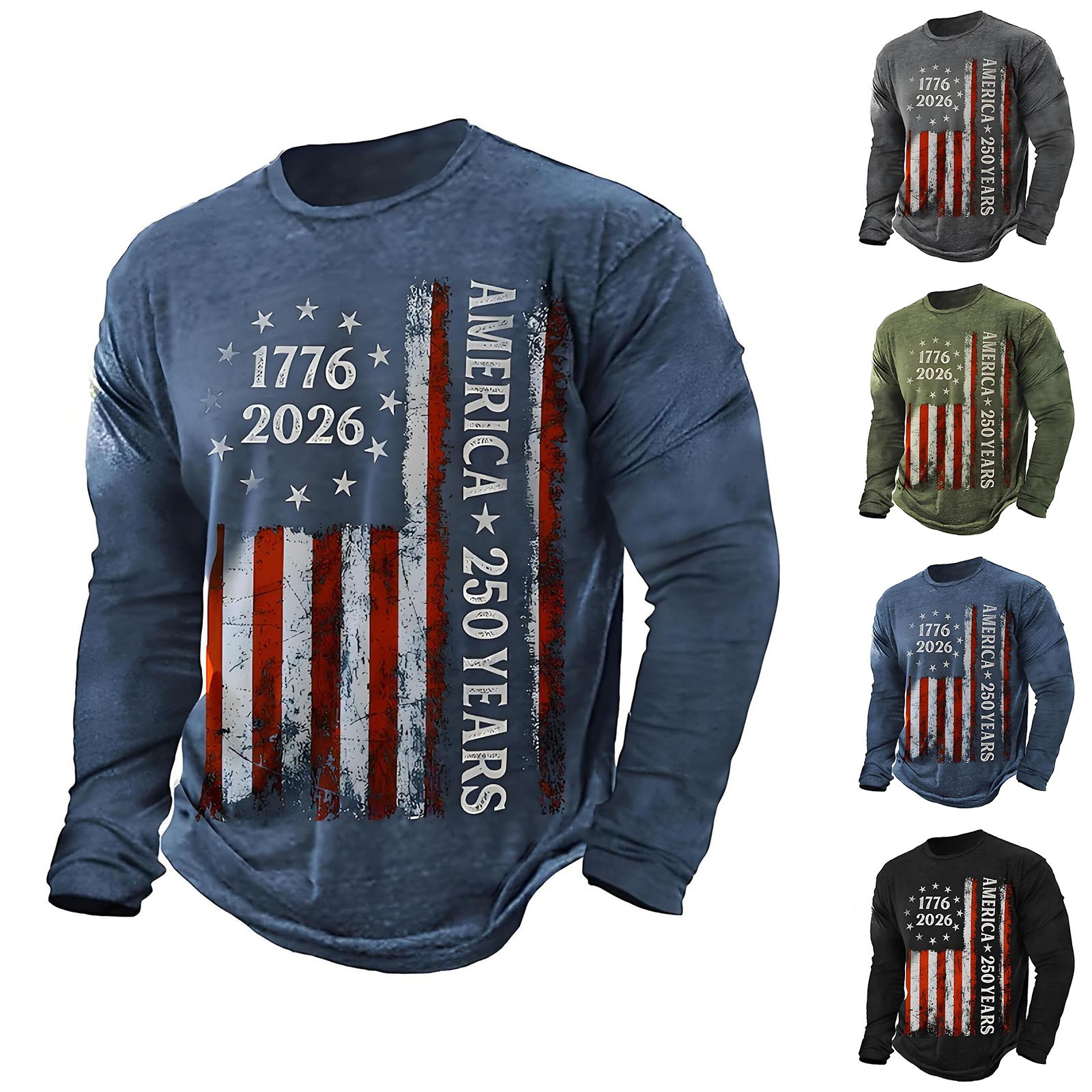 thumbnail video image 2 of 250 Years American Flag Shirt for Men 250th Anniversary USA Long Sleeve T-Shirt, 2 of 6