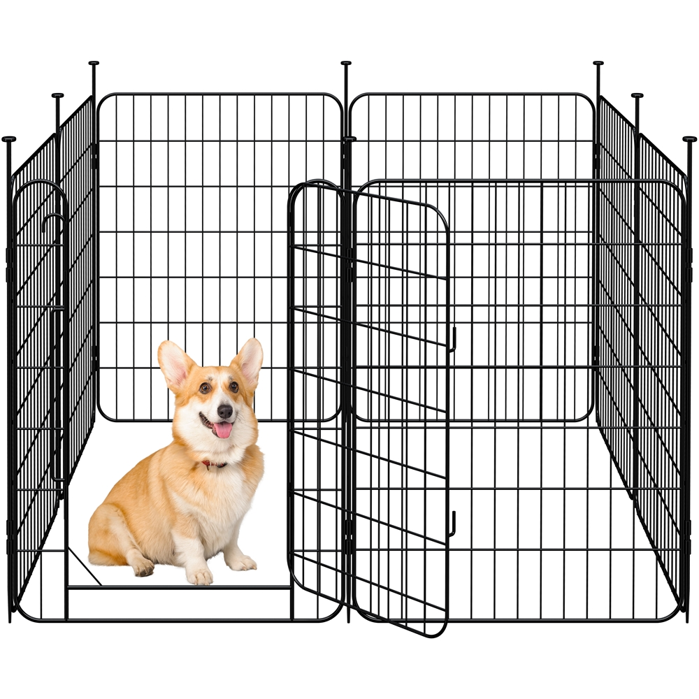 thumbnail video image 2 of Yaheetech 8 Panels Foldable Metal Dog Playpen Puppy Fence with Door, 31.5″ H, Black, 2 of 11