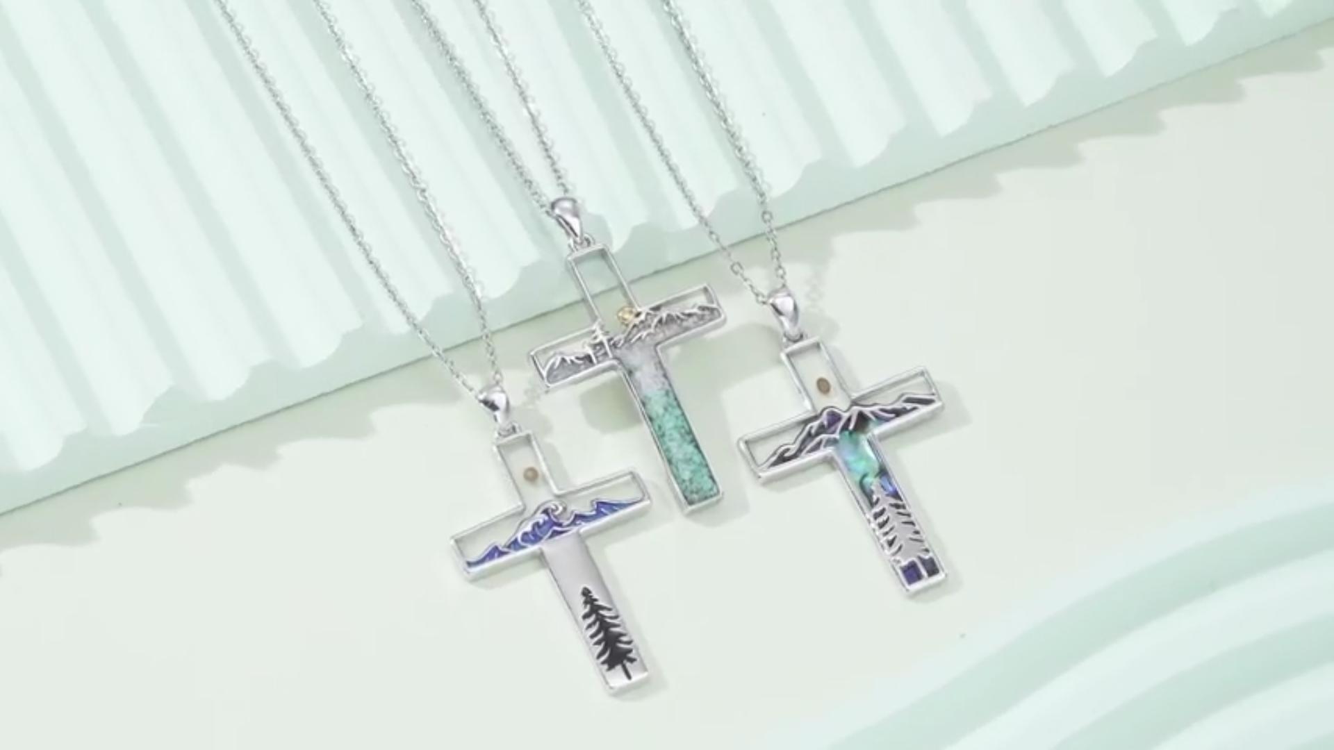 thumbnail video image 2 of Coachuhhar Corss Necklace for Women 925 Sterling Silver Crushed Turquoise Mountain Sunset Pendant Nature Jewelry Faith Gifts for Christian Hikers Lovers, 2 of 8