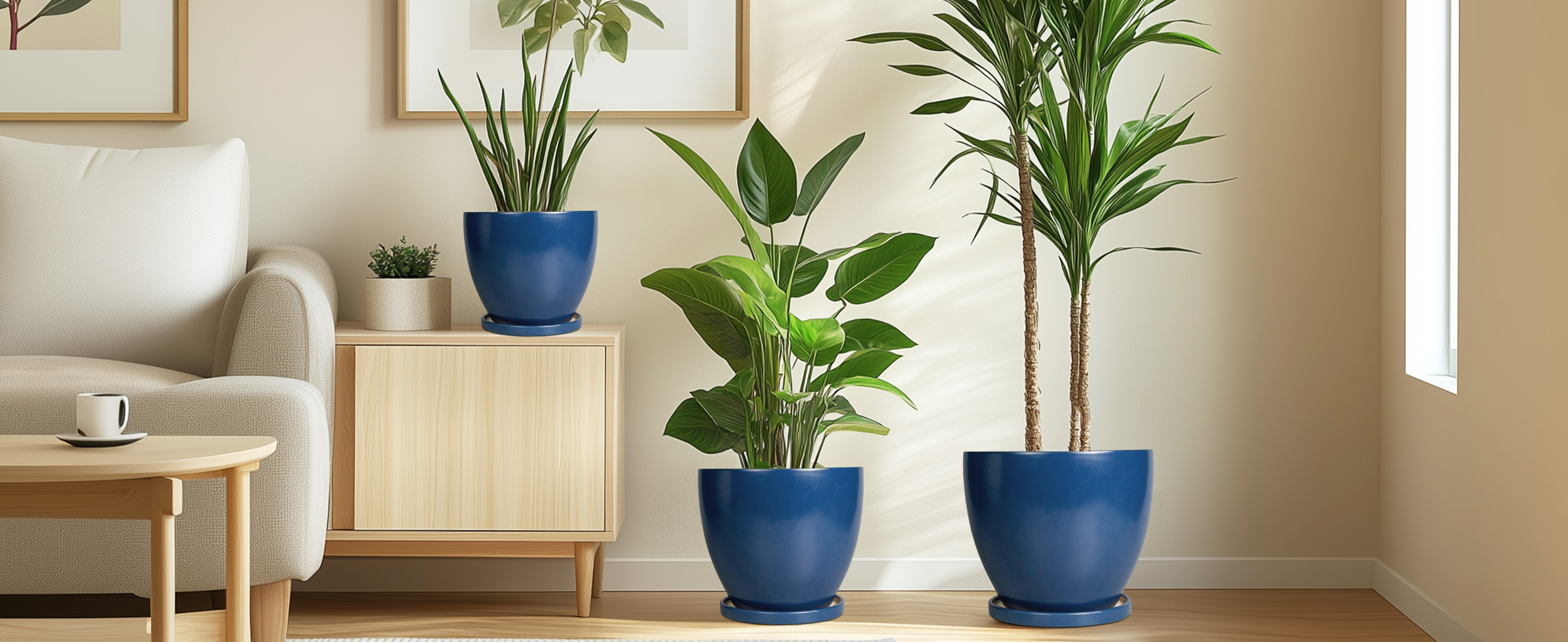 thumbnail video image 2 of Modern Pots for Plants - 10/8/6 inch with Drainage Hole, Round Ceramic Planter Set for Succulents & Flowers Decorative Home Accent Matte Blue, 2 of 8