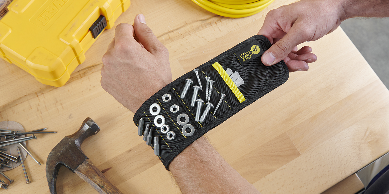 thumbnail video image 2 of MagSnap Magnetic Wristband by Wrap-It Storage, Wrist Tool Belt and Screw Holder with 15 Magnets, Stocking Stuffer Gifts for Men and Dad, 2 of 8