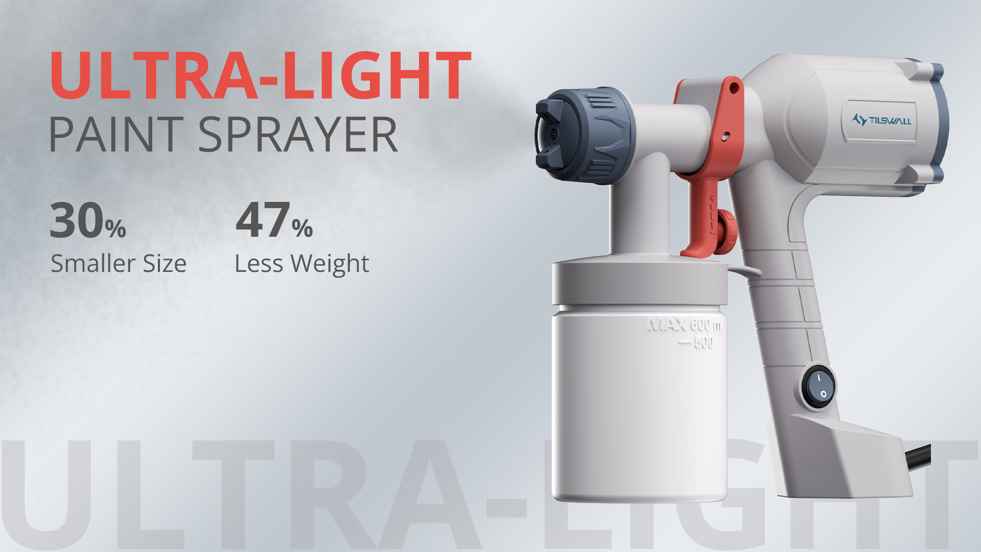 thumbnail video image 2 of Tilswall HVLP Paint Sprayer, 500W Electric Spray Paint Gun with 600ML Container, 2 Nozzles & 3 Patterns, Ultra Light, Easy to Clean, for Furniture, Cabinets, Wall, Fence, Home (Blue), 2 of 8