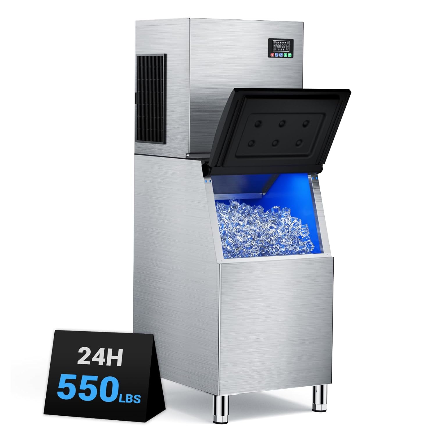 thumbnail video image 2 of Xutumm Commercial Ice Machine 550LBS/24H,Storage 360LBS, Industrial Ice Maker,132 Cubes Every 5-15 Minutes,with Self-Cleaning Mode, Low Noise, 2 of 8