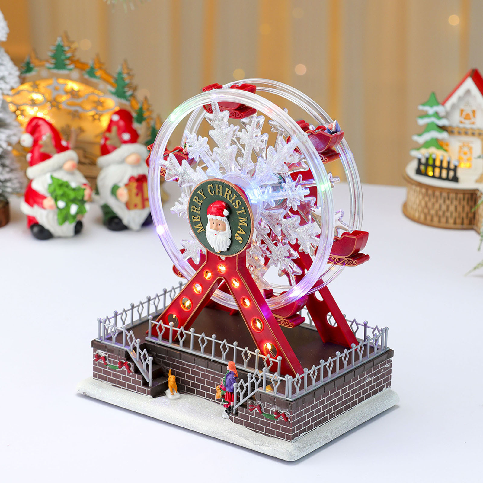 thumbnail video image 2 of Fair Grand Ferris Wheel Musical Christmas Decoration, with LED Lights, Christmas Gifts Glowing Music Ferris Wheel, 15 Inch, 2 of 13