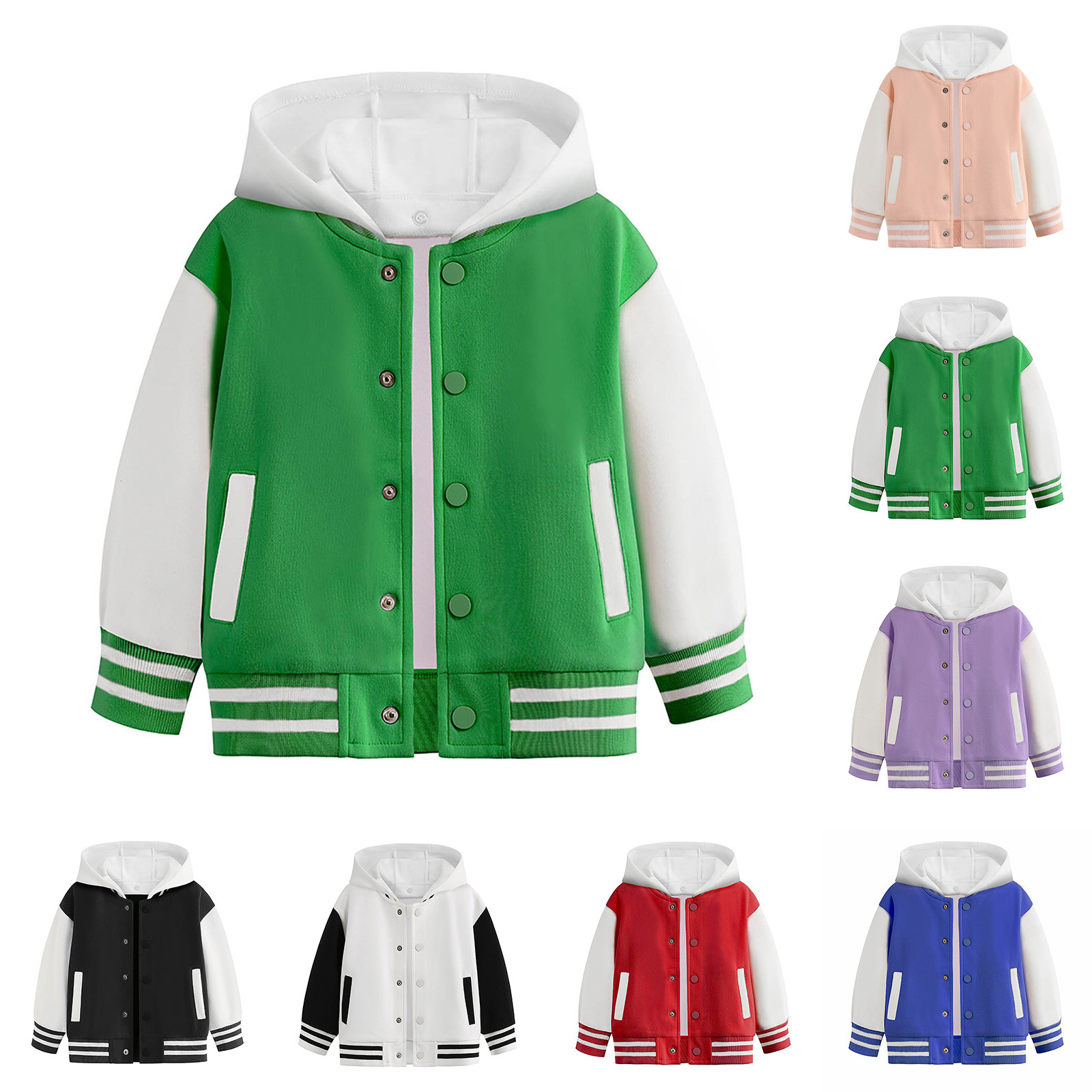 thumbnail video image 2 of SGMVNU Boys Baseball Jacket Fashion Outerwear, Button Down Hoodie Jacket Sweatshirts Coat with Pockets, Bomber Jackets for Kids(Size 7-8 Years,Purple), 2 of 7