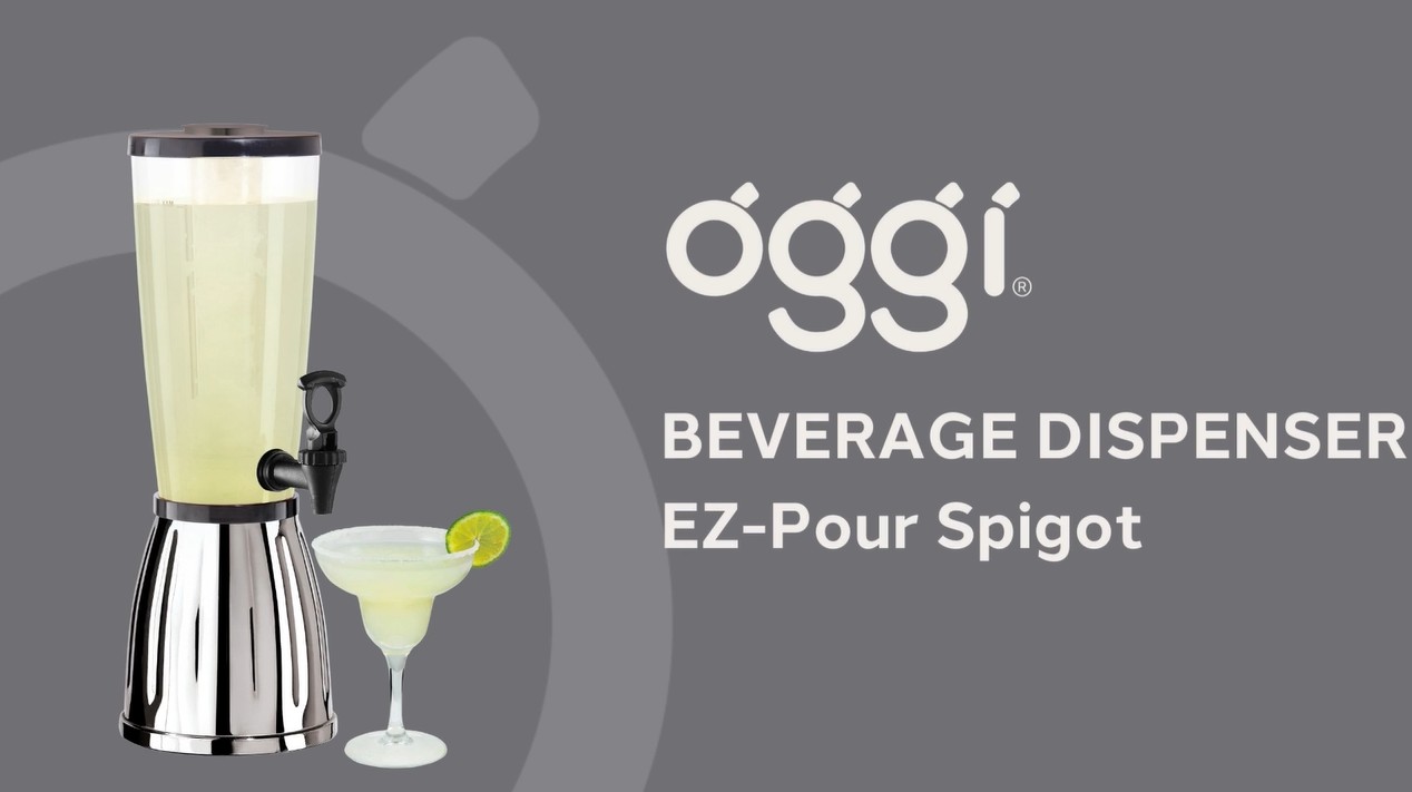 thumbnail video image 2 of OGGI 3-Qt. Beverage Dispenser With Ice Tube Chiller, 2 of 8