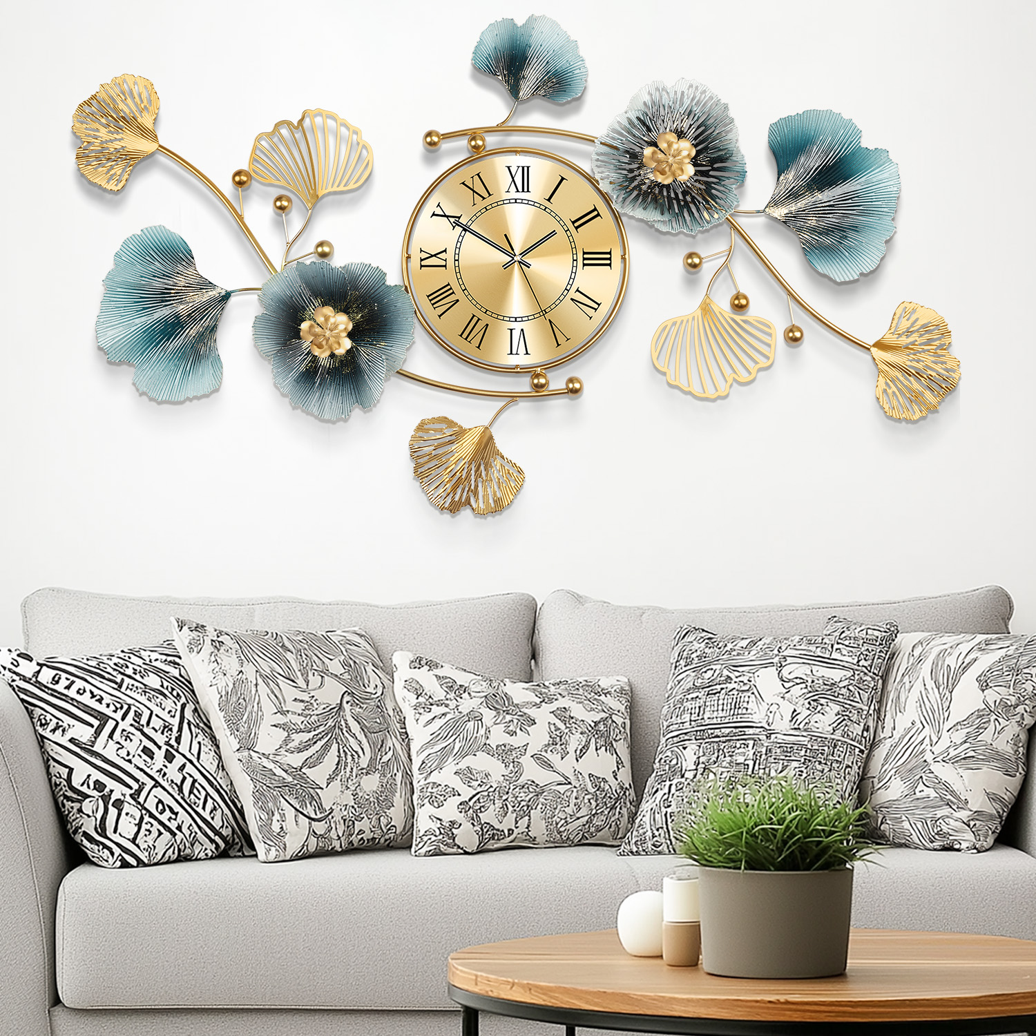 thumbnail video image 2 of 33"Large Wall Clock – 3D Metal Ginkgo Leaf Decorative Wall Clock, Non-Ticking Wall Clocks Battery Operated, Modern Clocks for Living Room, Gift-Ready for Home or Office, 2 of 8