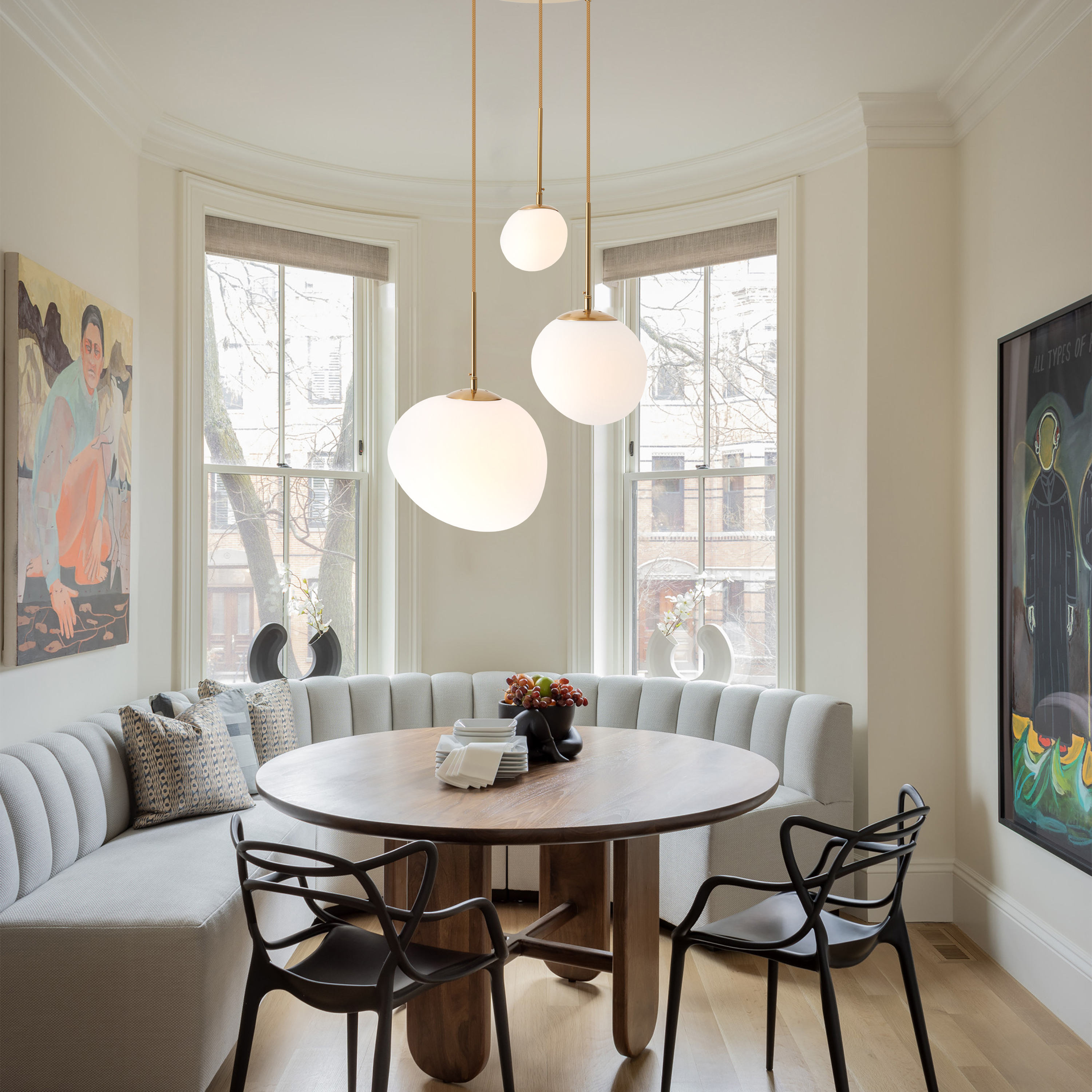 thumbnail video image 2 of KPIBEST Midcentury 3 Light Irregular Pendant, Gold Cluster Pendant Adjustable Globe Chandelier with White Glass Shade Modern Pendant Lights for Kitchen Island Dining Living Room, 2 of 12