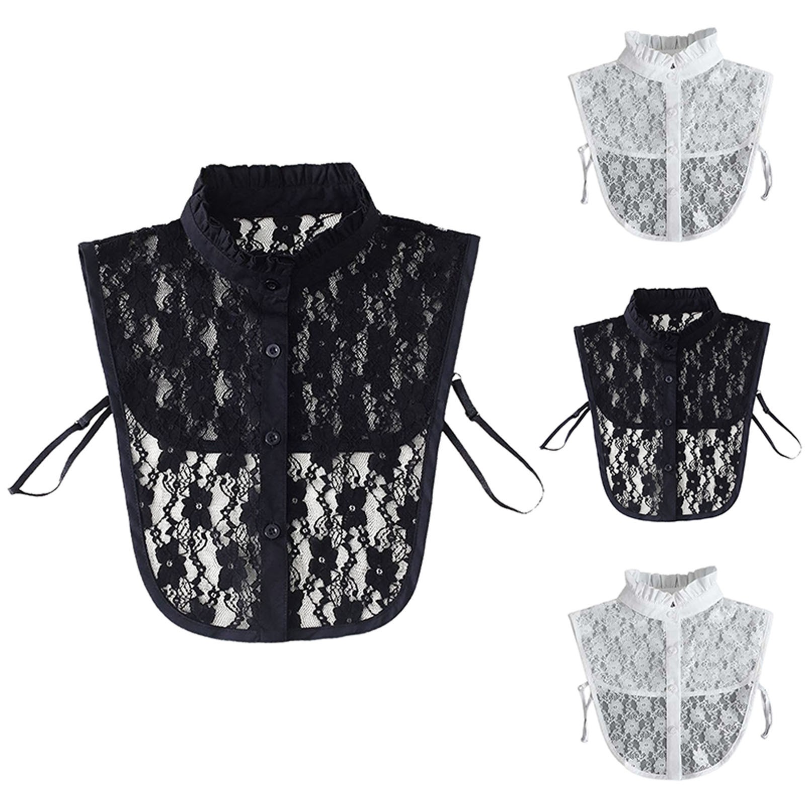 thumbnail video image 2 of BKQCNKM Lace False Collar Dickies for Women Under Blouses Womens Dickies Collars Lace Wooden Trim False Collar Sweater Decorated Collar Women Lace Fake Collar, Black One Size, 2 of 4