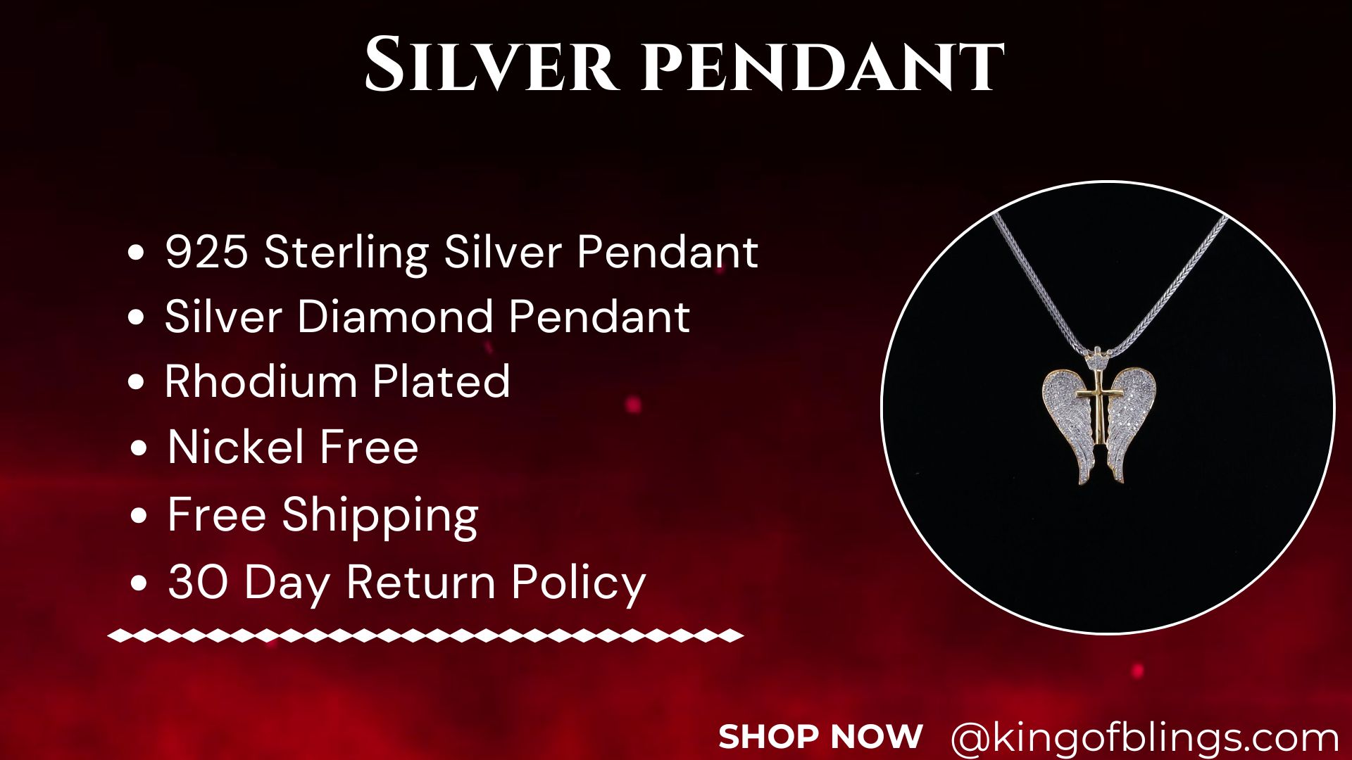 thumbnail video image 2 of King of Blings CROSS with Wings White Diamond Necklace Pendants 0.44 ct. t.w. 925 Sterling, Sterling Silver (Includes Gift Box), 2 of 14