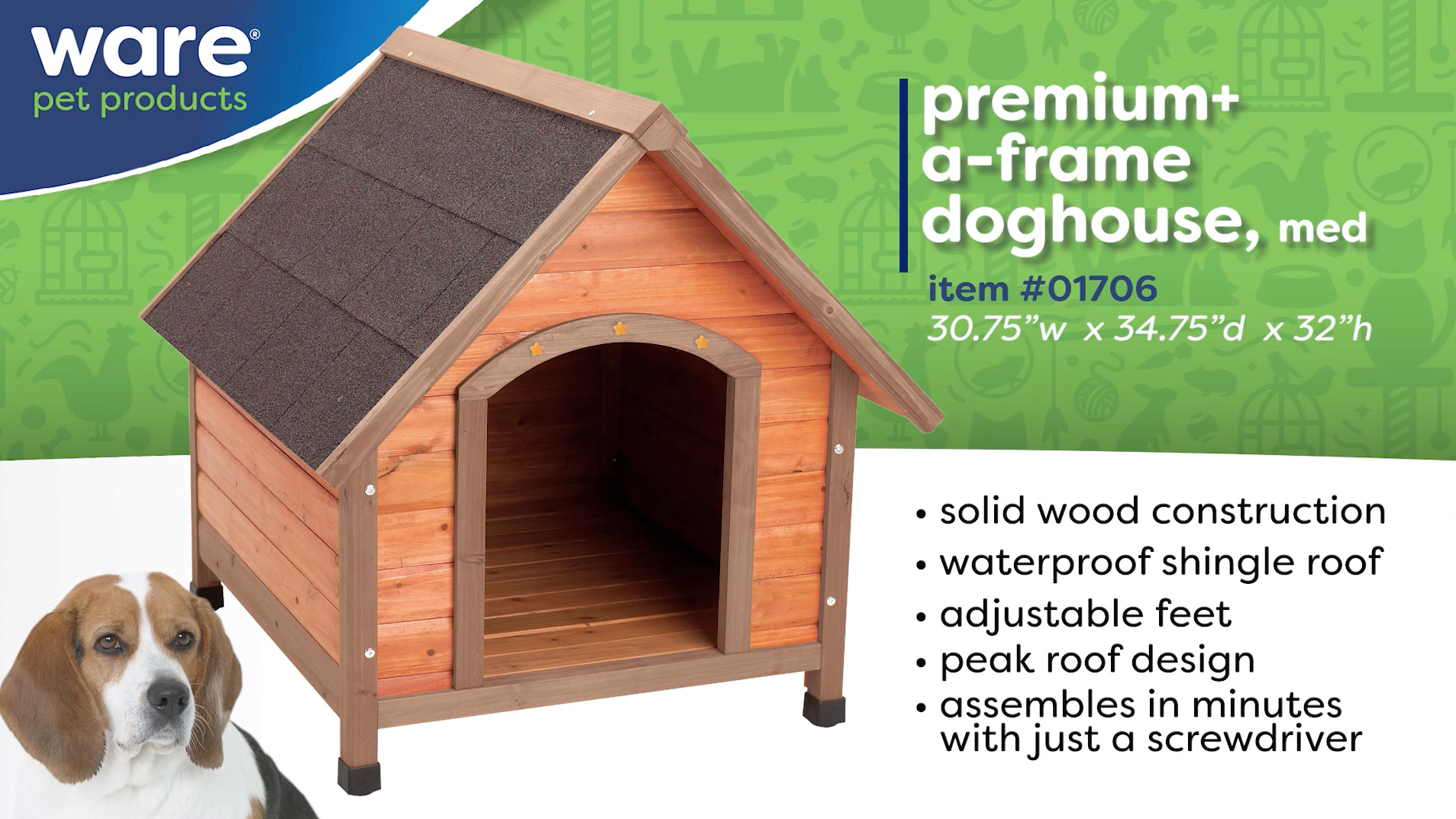 thumbnail video image 2 of Premium Plus A-Frame Dog House - Medium, 2 of 5