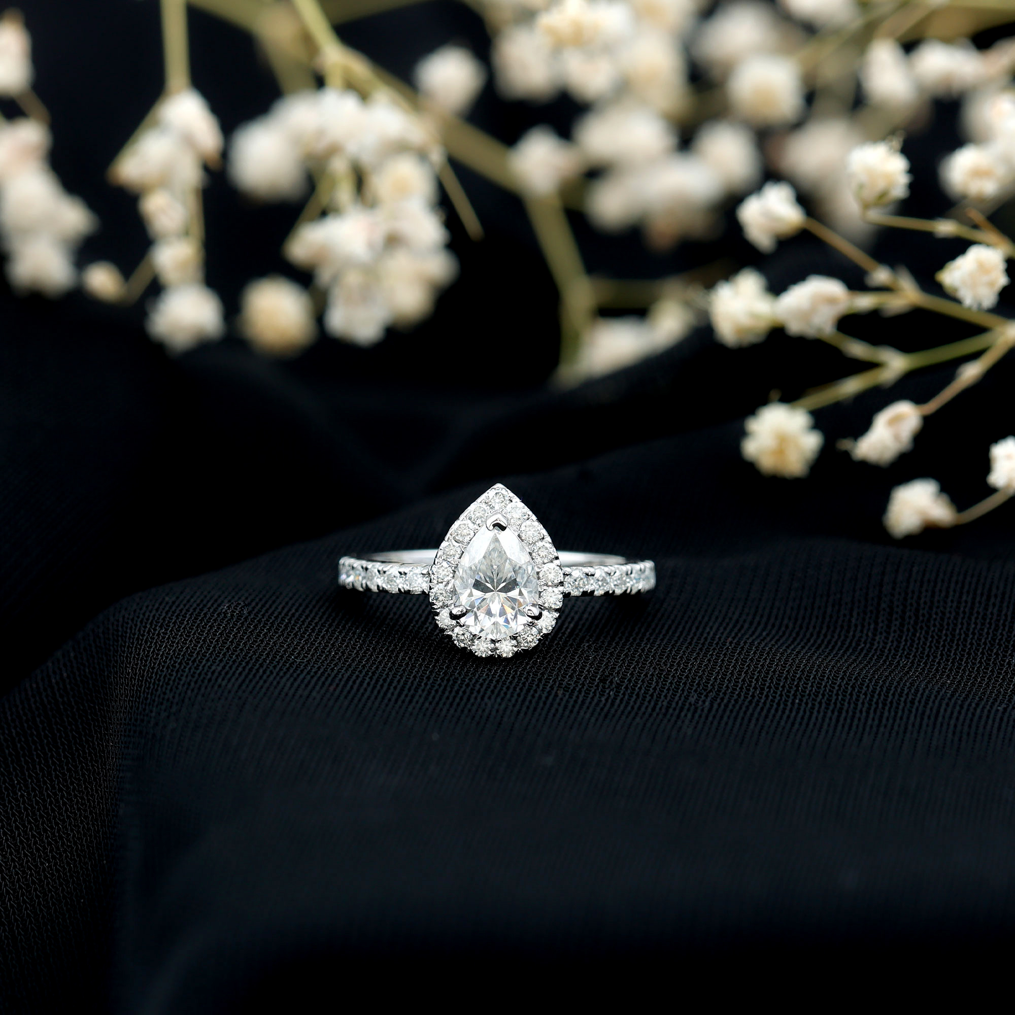 thumbnail video image 2 of Rosec Jewels Teardrop Engagement Ring for Women - Pear Shape Moissanite (5X7 mm, D-VS1 Quality), 10K Yellow Gold, US 3.50, 2 of 8