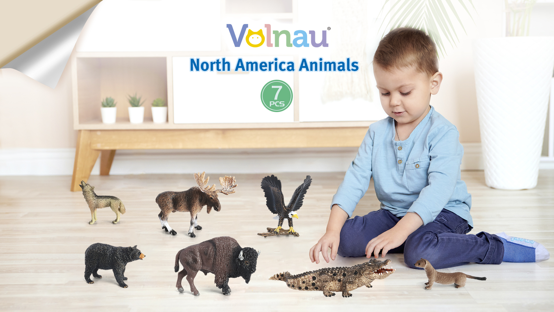 thumbnail video image 2 of Volnau Safari Animal Figurines Toys 7PCS North America Figures Zoo Pack for Kids Decoration Gift, 2 of 10