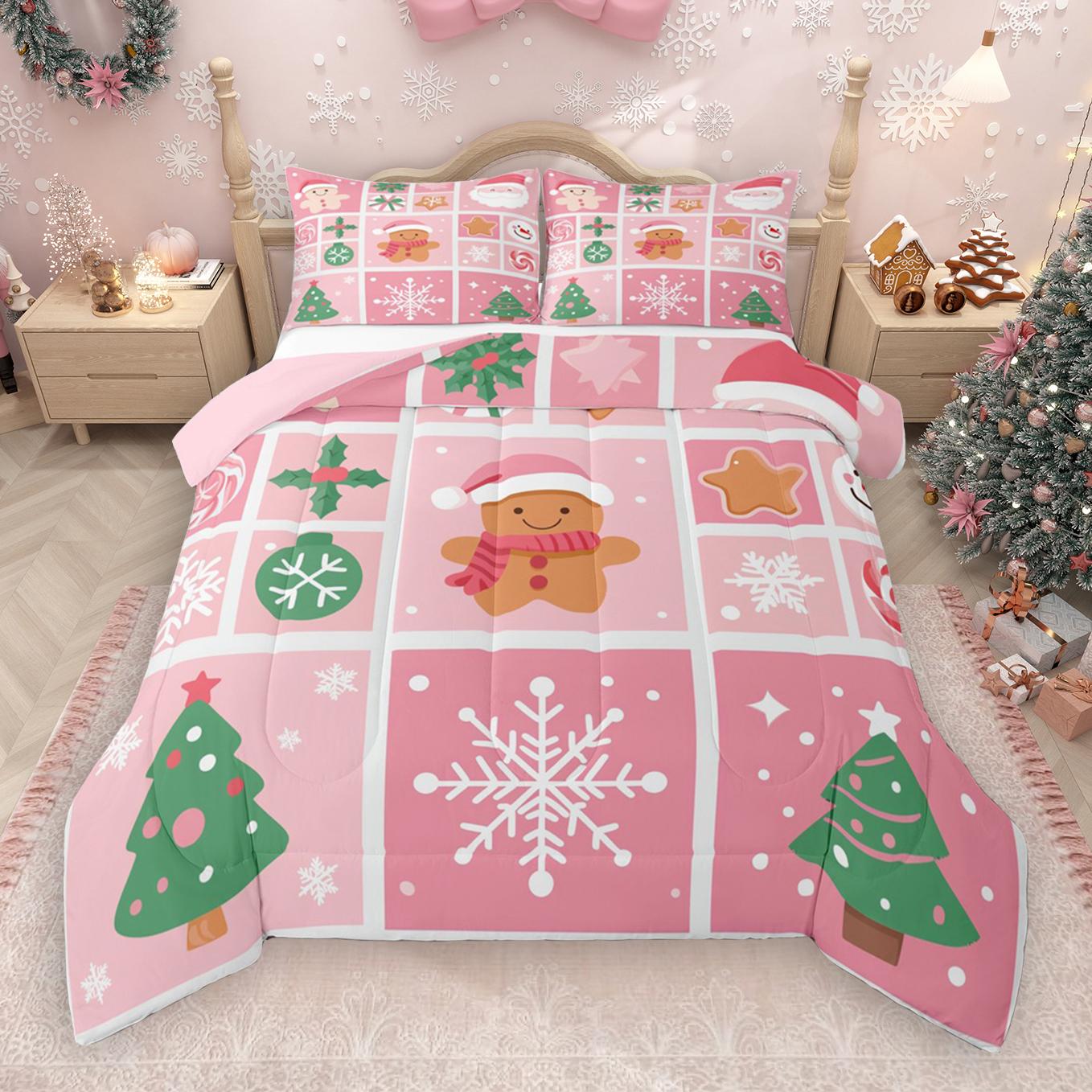 thumbnail video image 2 of Manfei Merry Christmas Full Size Comforter Sets,Kawaii Xmas Snowman Bedding Comforter Set,Pink Brown Green Bedding Sets For Girls Boys,Ultra Soft Home Decor Reversible,3pcs, 2 of 9