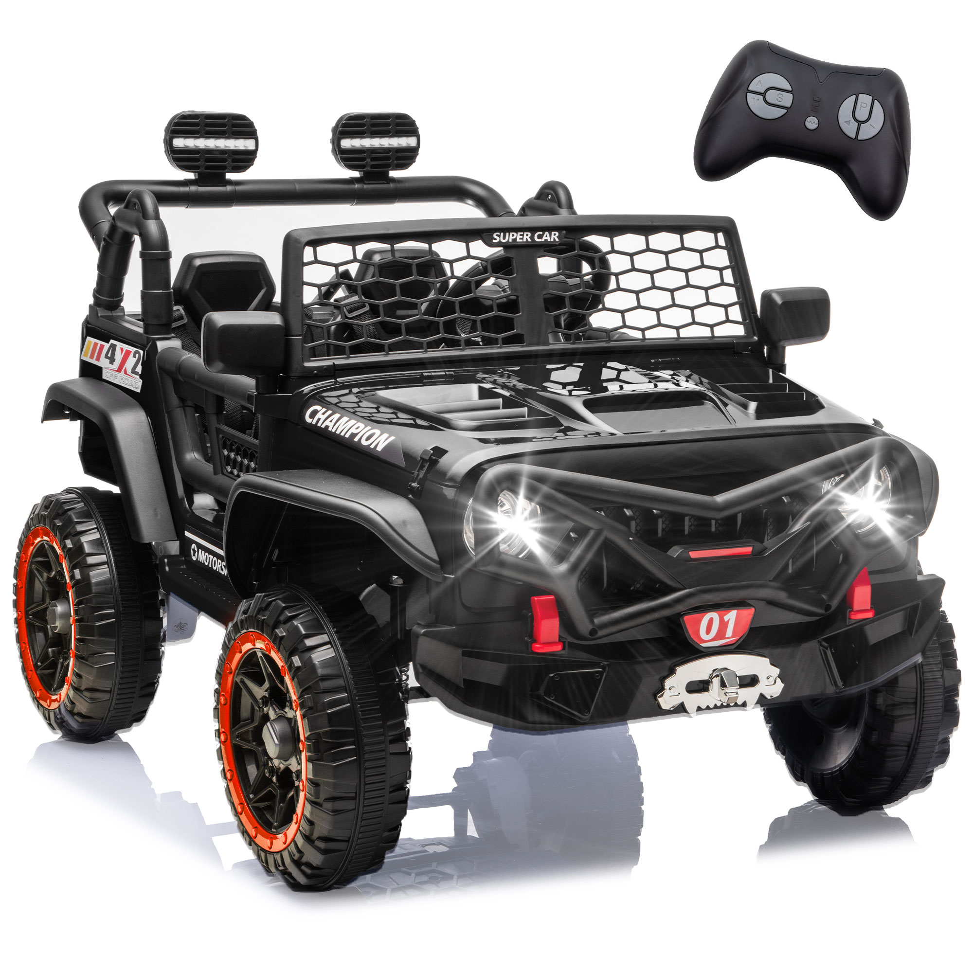 thumbnail video image 2 of 24V 2 Seater Ride On Toys for Kids, Ride On Car with Remote Control, Ride On Truck, 4-Wheel Suspension, Soft Start, Bluetooth, Led Lights, Electric Car for Kids Ages 3-8, Gift for Boys Girls - Red, 2 of 9