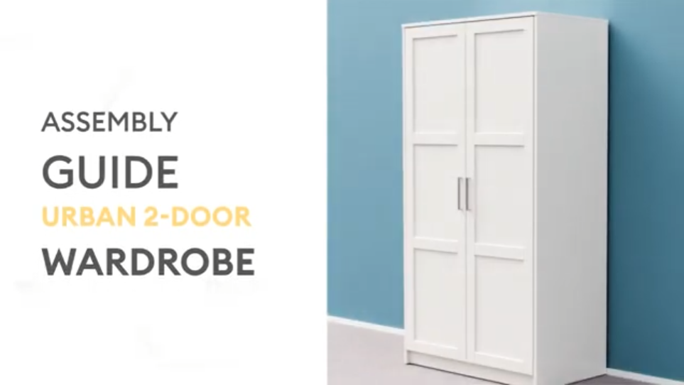 thumbnail video image 2 of 100% Solid Wood Urban 2-Door Wardrobe Armoire, 2 of 4