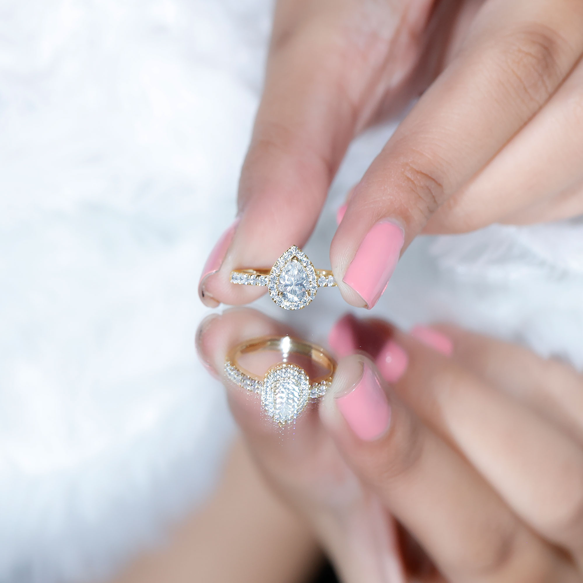 thumbnail video image 2 of Rosec Jewels Lab Grown Diamond Pear Engagement Ring - Halo Ring - EF-VS Quality - Ready to Gift, 10K Yellow Gold, US 7.50, 2 of 9