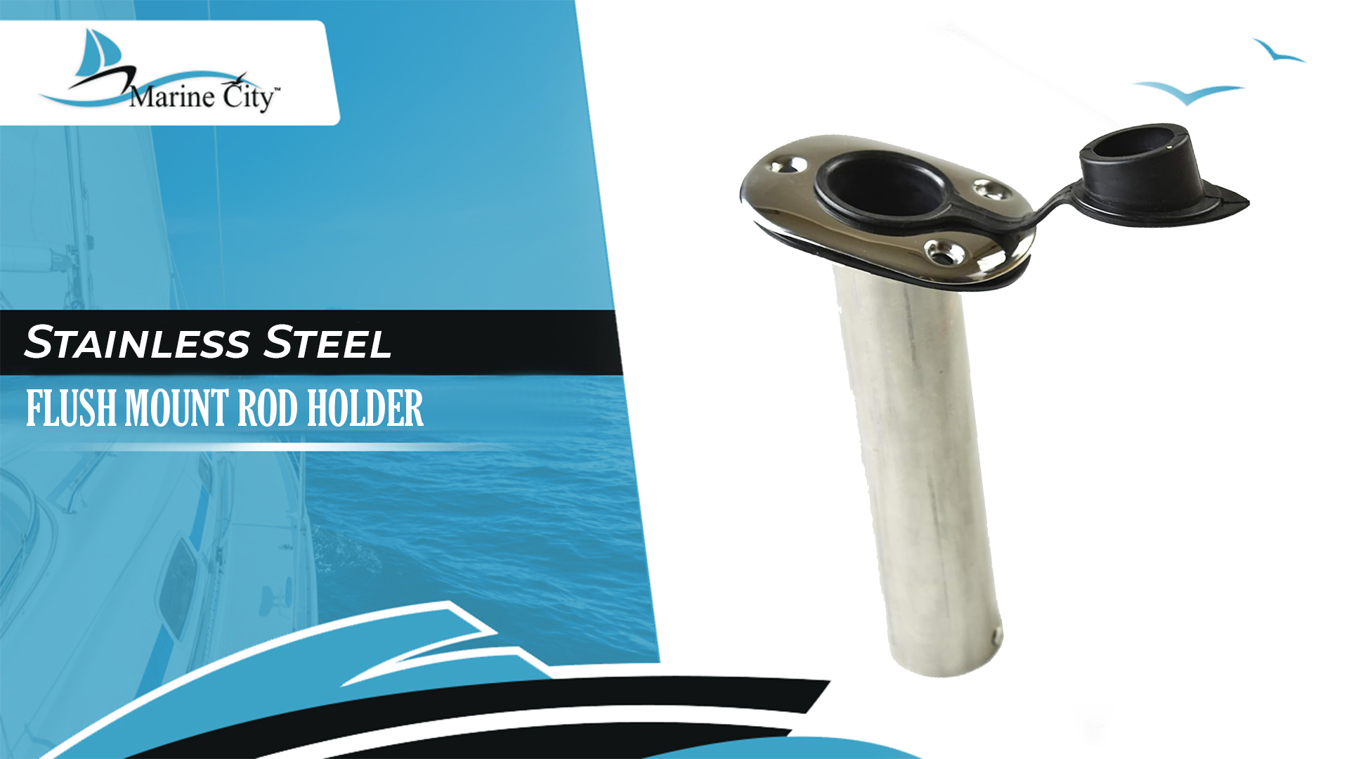 thumbnail video image 2 of MARINE CITY Heavy Duty Stainless Steel Flush Mount Rod Holder and PVC Liner with Cap and Gasket 15 Degree for Marines  Boats  Yachts  Kayaks Pack of 1, 2 of 8