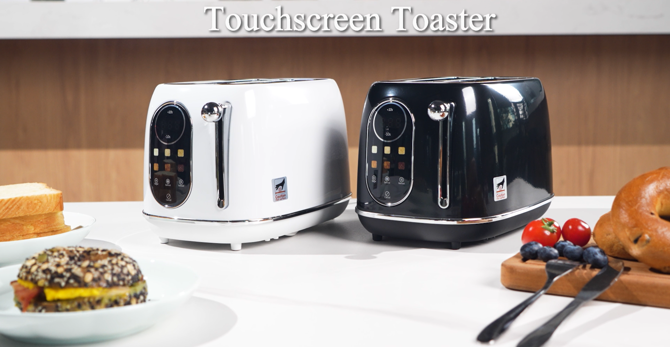 thumbnail video image 2 of 2 Slice Toaster with Smart Touch Screen, Retro Wide Slot Stainless Steel Toaster with 6 Browning Levels, Reheat & Defrost, for Bagel, Toast, Bread, Removable Crumb Tray, Black, 2 of 9