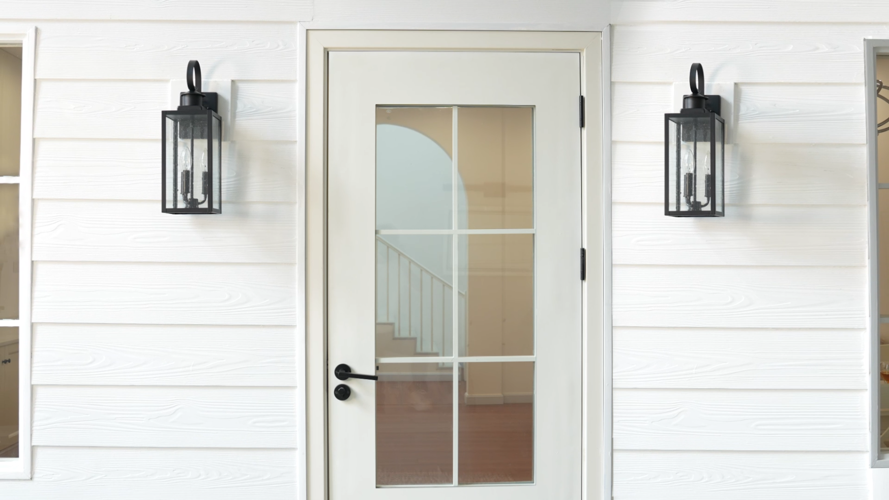 thumbnail video image 2 of C Cattleya 19in. 3-Light Matt Black Outdoor Wall Lantern with Seeded Glass and E12 Base Socket, 2 of 7
