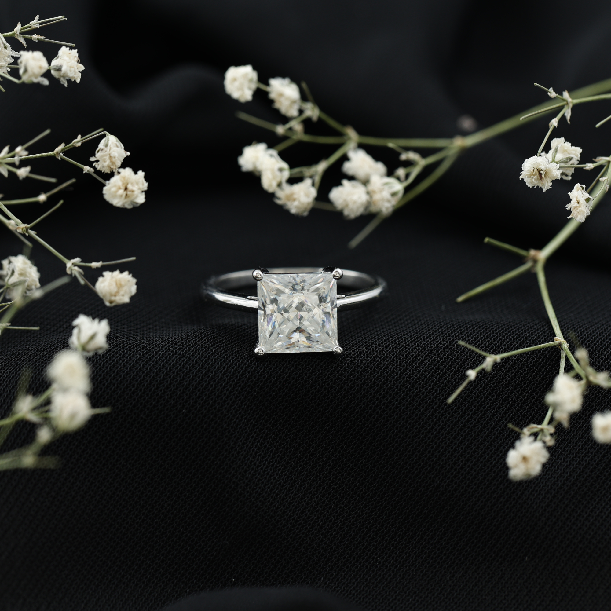 thumbnail video image 2 of Rosec Jewels Moissanite Solitaire Engagement Ring 3 Carat - 8 mm Princess Cut Moissanite Ring for Women - D-VS1 Grade, 10K Yellow Gold, US 6.00, 2 of 9