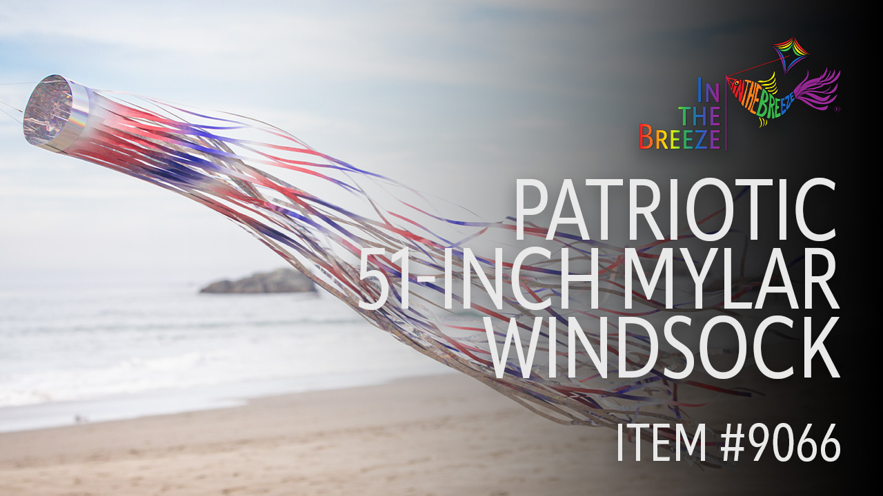 thumbnail video image 2 of In the Breeze 9066 — Patriotic 51" Mylar Windsock — Colorful, Sparkling Red, White & Blue Decor for Yards, Gardens, 2 of 6
