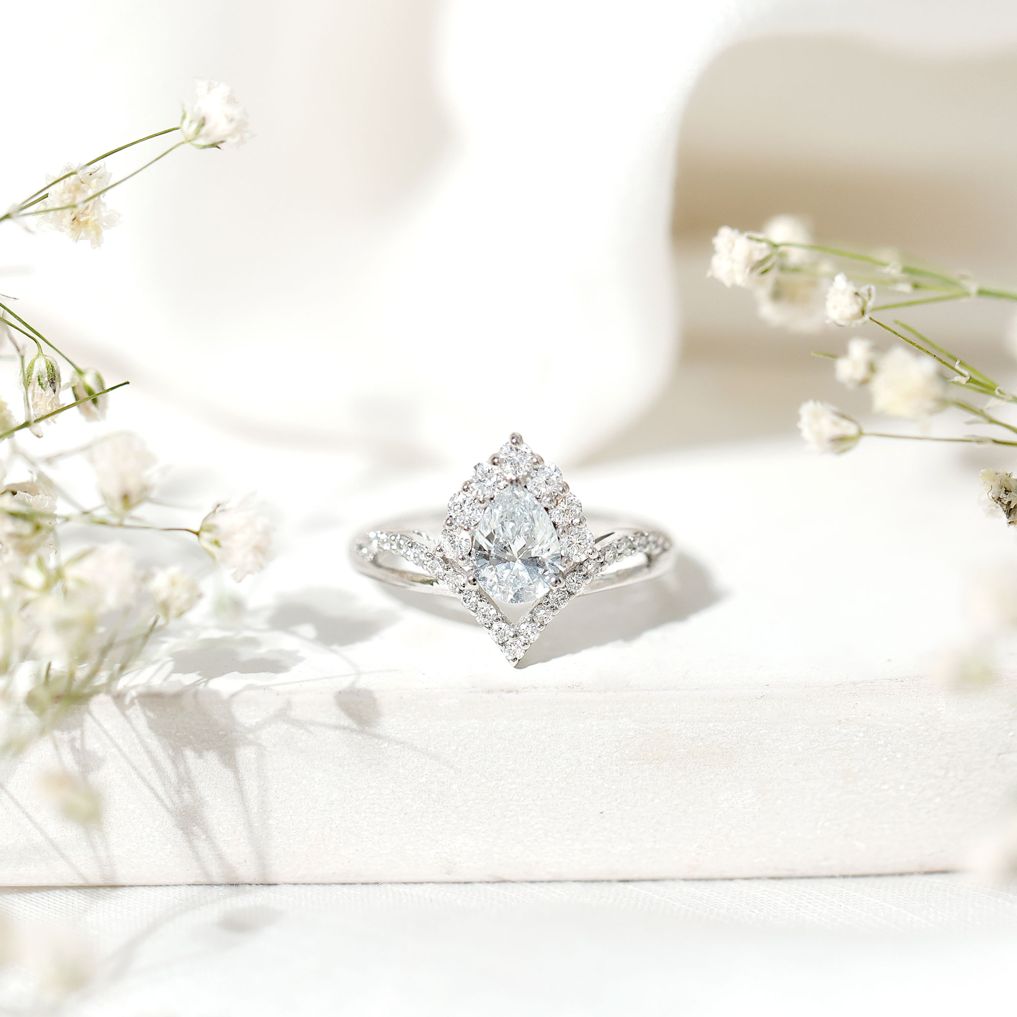 thumbnail video image 2 of Rosec Jewels Lab Diamond Engagement Ring - 5X7 mm Pear Shape - Designer Ring - EF-VS Grade, 18K Yellow Gold, US 3.50, 2 of 9