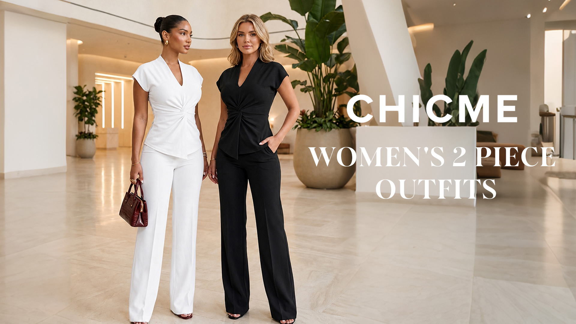 thumbnail video image 2 of ChicMe 2 Piece Sets for Women Twist Front Short Sleeve Tops Elastic Waist Straight Leg Pants Casual Matching Outfits Set Black-xxl, 2 of 9