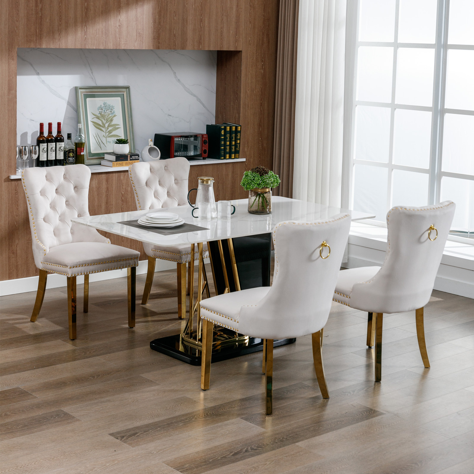 thumbnail video image 2 of AOOWOW High-End Tufted Velvet Dining Chair Set of 2, Blue and Gold, Solid Wood Contemporary, Golden Stainless Steel Plated Legs and Nailhead Trim, 2 of 11
