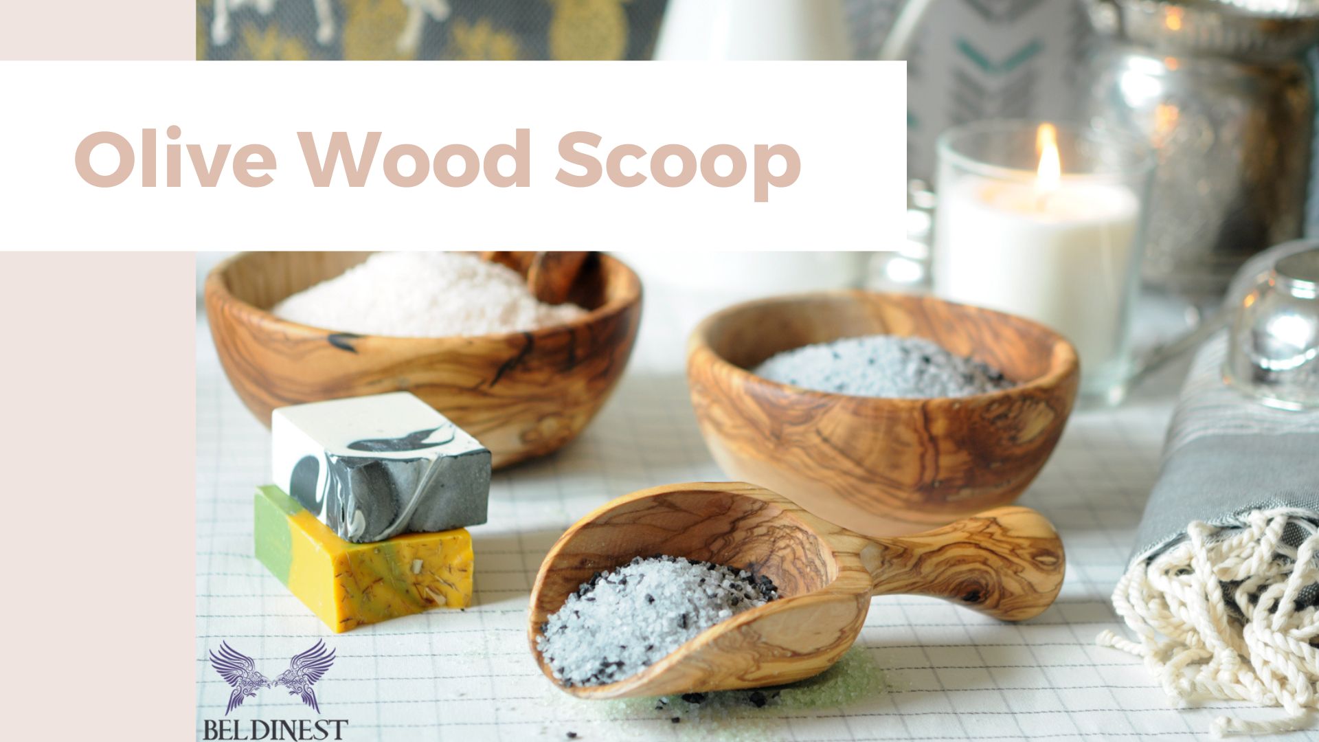 thumbnail video image 2 of Olive Wood 4.5" Set of 2 Wooden Bath Salt Scoops, 2 of 4