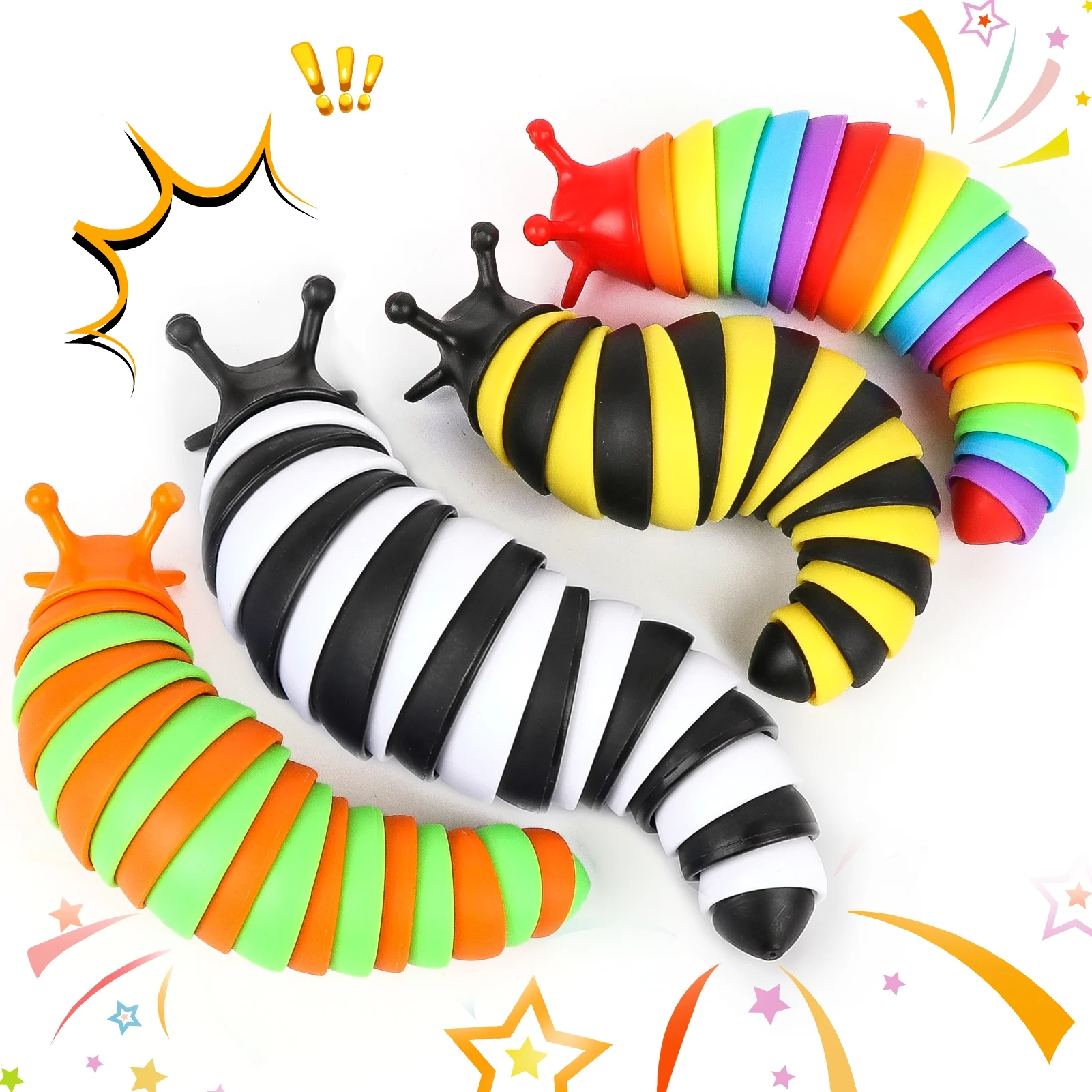 thumbnail video image 2 of KiddiTouch 4 Pcs Slug Sensory Toys for Kids with Autism, Fidget Toy for Autistic Kids & Adults, 3D Articulated Slugs, 2 of 7