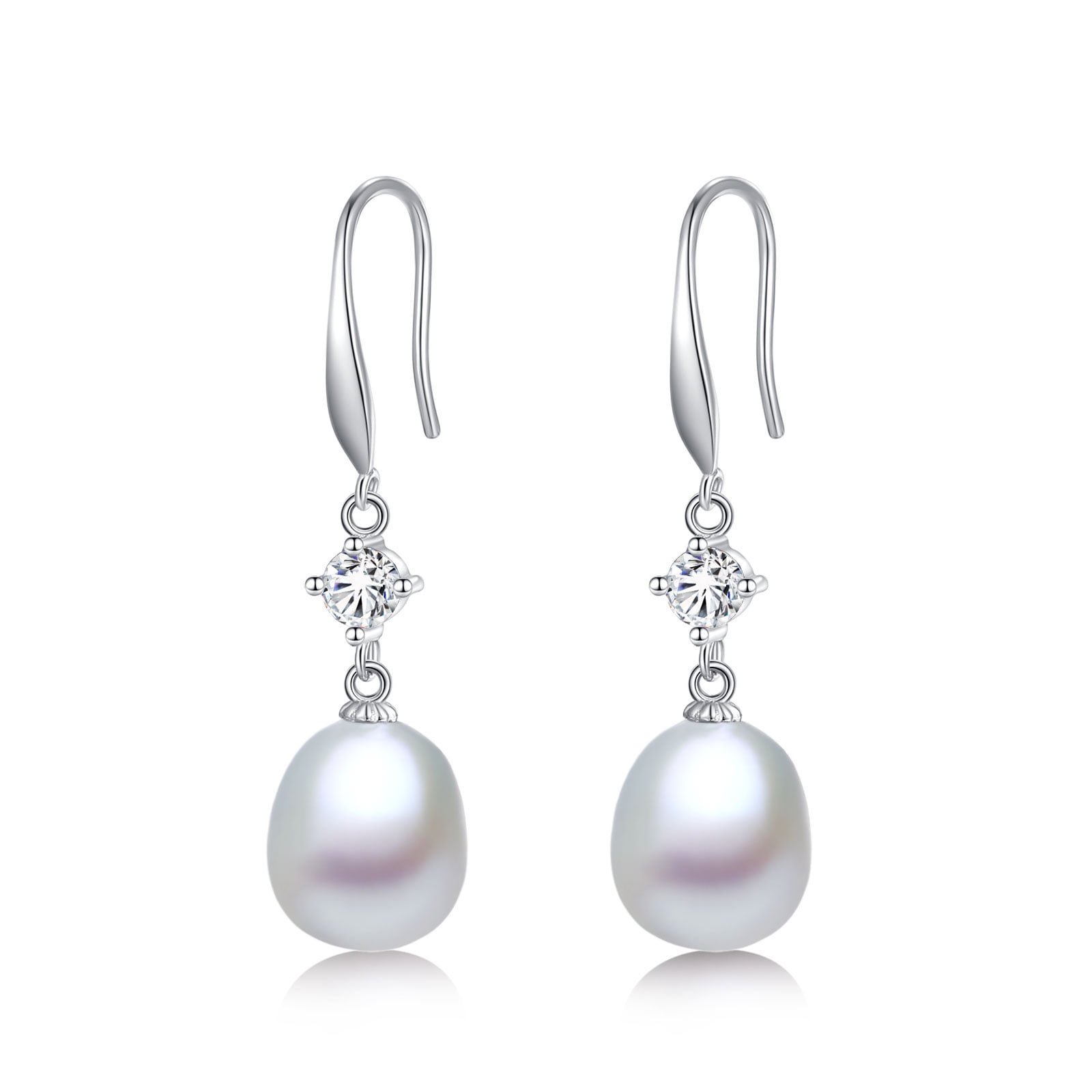 thumbnail video image 2 of Yami 8-8.5mm White Teardrop Pearl Earrings with 925 Sterling Silver CZ Ear Hooks Valentine's Day Jewelry Gift for Her, 2 of 10