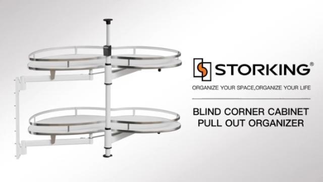 thumbnail video image 2 of STORKING Blind Corner Cabinet Pull Out 2 Tier, Swing Left for 36" Width, Two-Way Buffering, Height Adjustable Organizer, 2 of 9