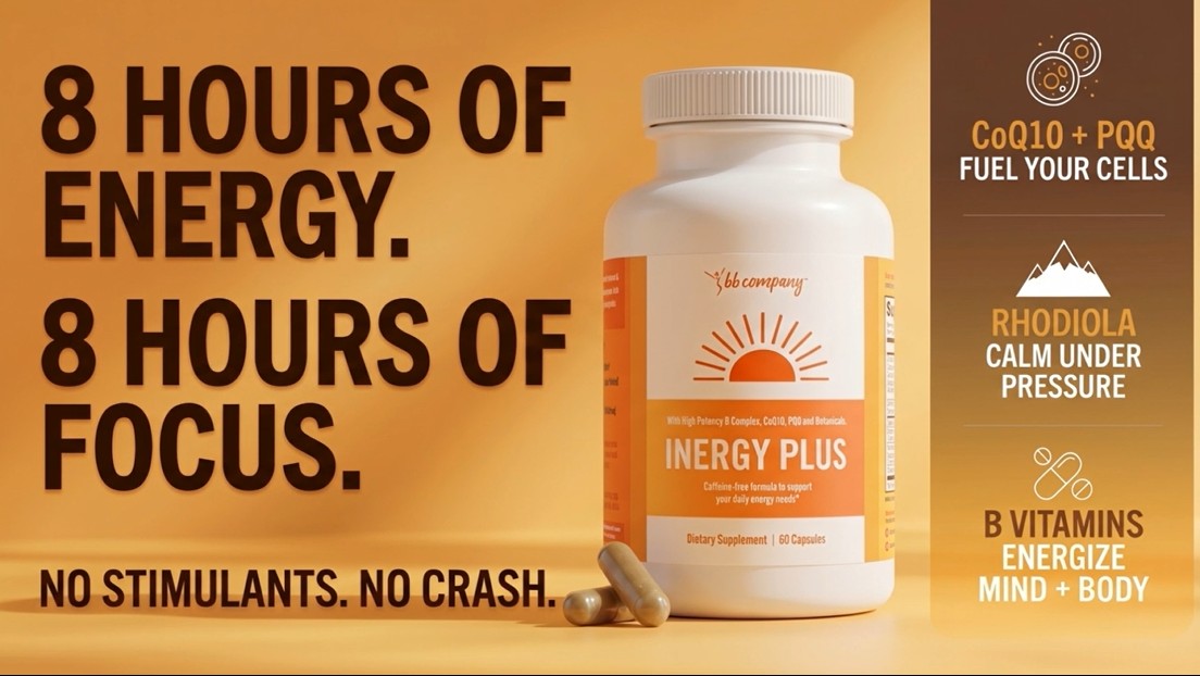 thumbnail video image 2 of BB Company InergyPlus Natural Energy Supplement for Women and Fatigue, Mental Focus, Caffeine-Free, 60 Capsules, 2 of 7