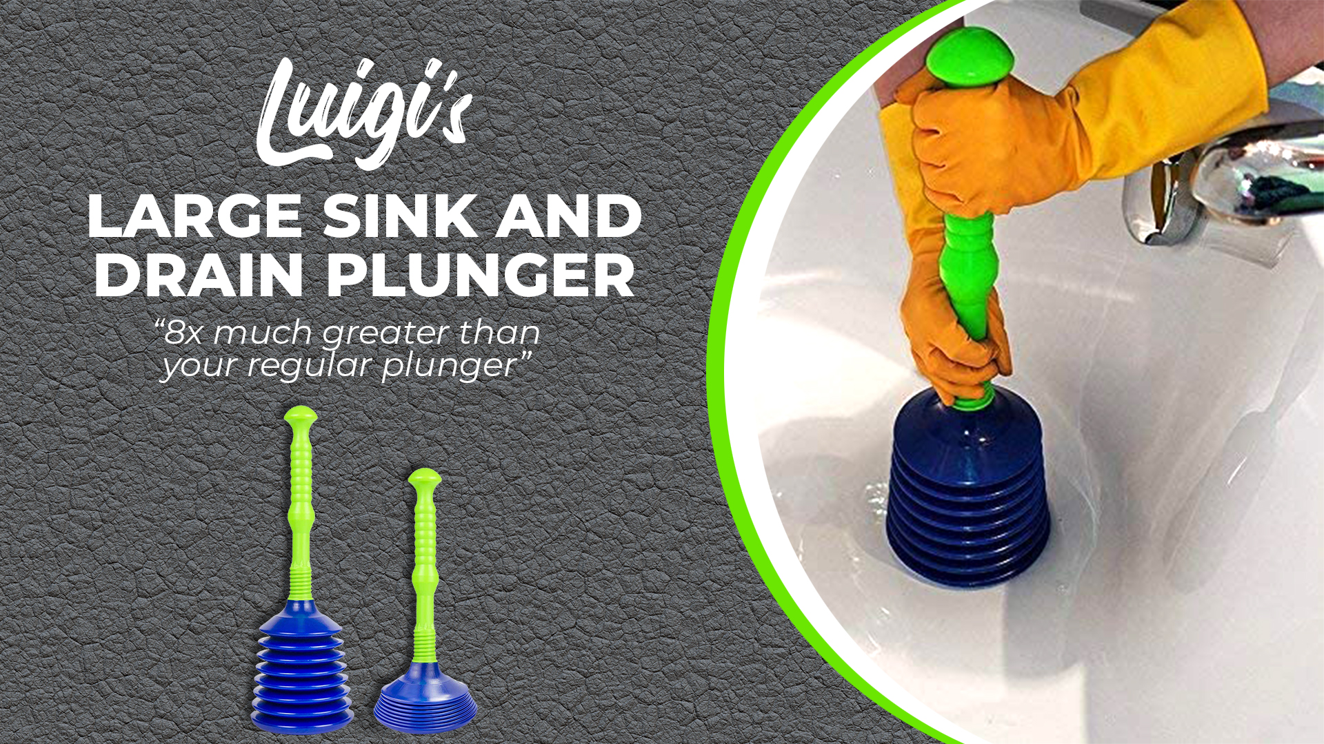 thumbnail video image 2 of Luigi's Sink Plunger Kitchen - Sink Plunger Bathroom - Drain Bathtub or Shower - Large and Powerful Clog Remover - Commercial Style "Plumbers Plungers" with Large Bellows, 2 of 8